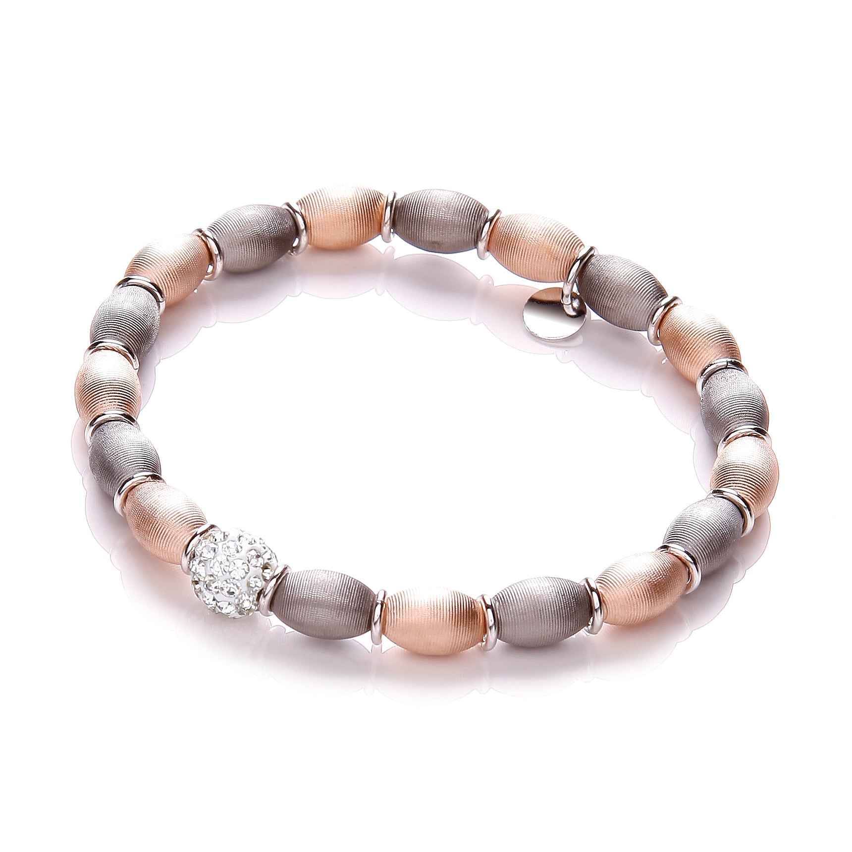 Rose and Ruthenium Plated with Crystal Bead Bracelet