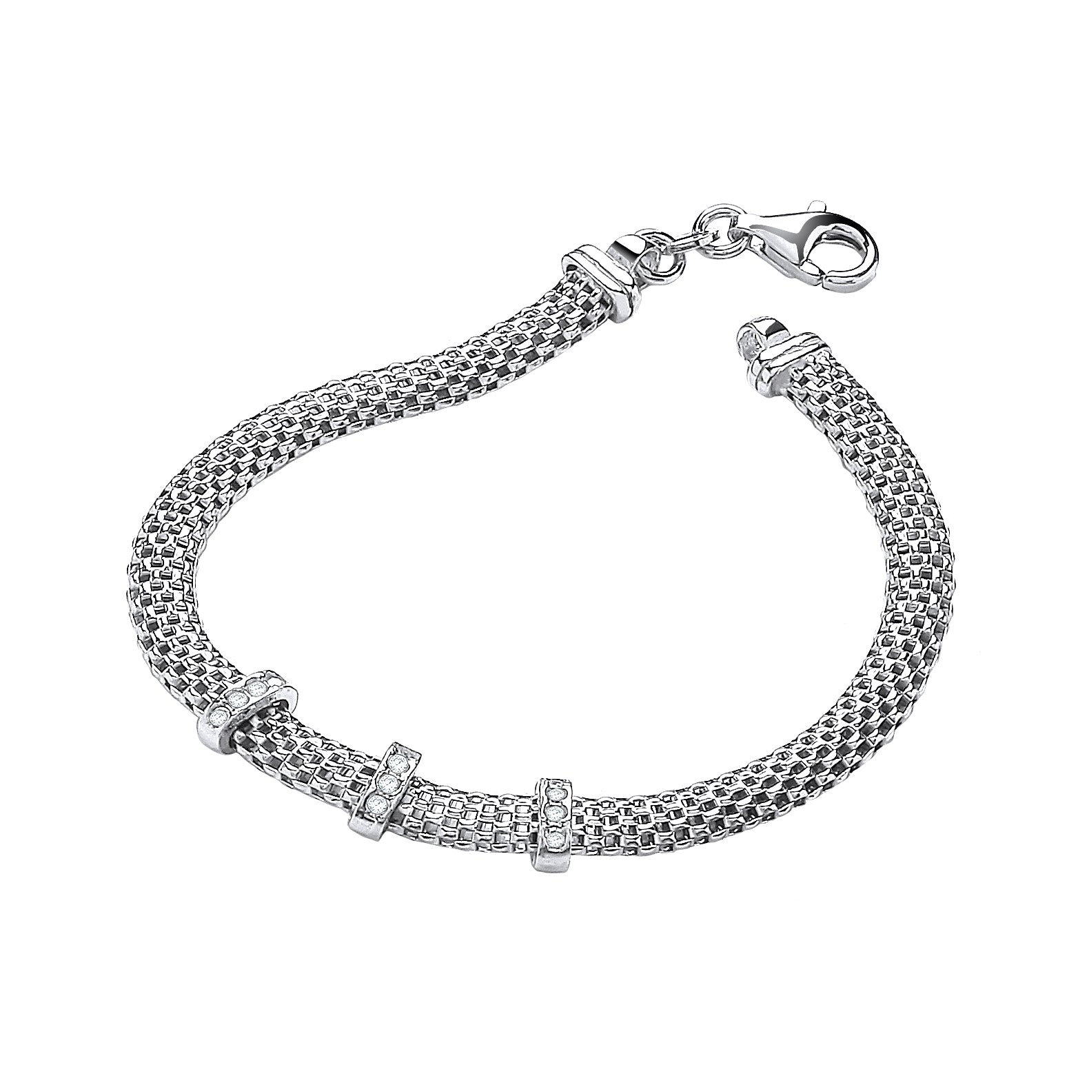 Silver Mesh with Czs Bracelet