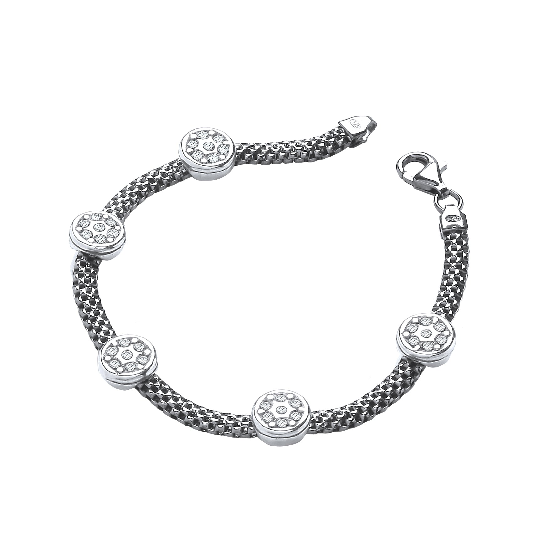 Ruthenium Mesh with Five Circles Czs Bracelet