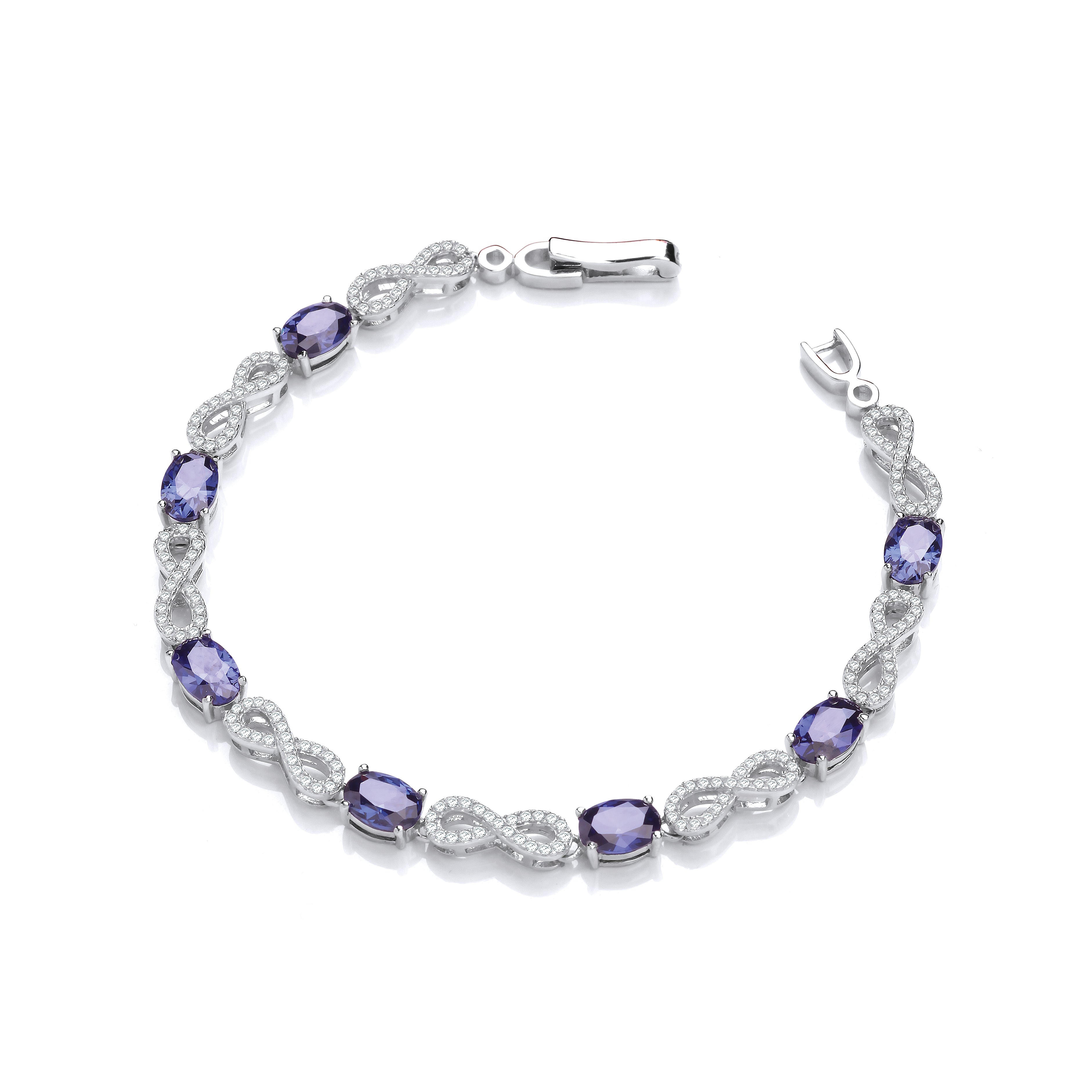 Infinity with Sapphire Blue Czs Tennis Silver Bracelet