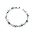 Green Teardrop CZs Silver Ladies Bracelet