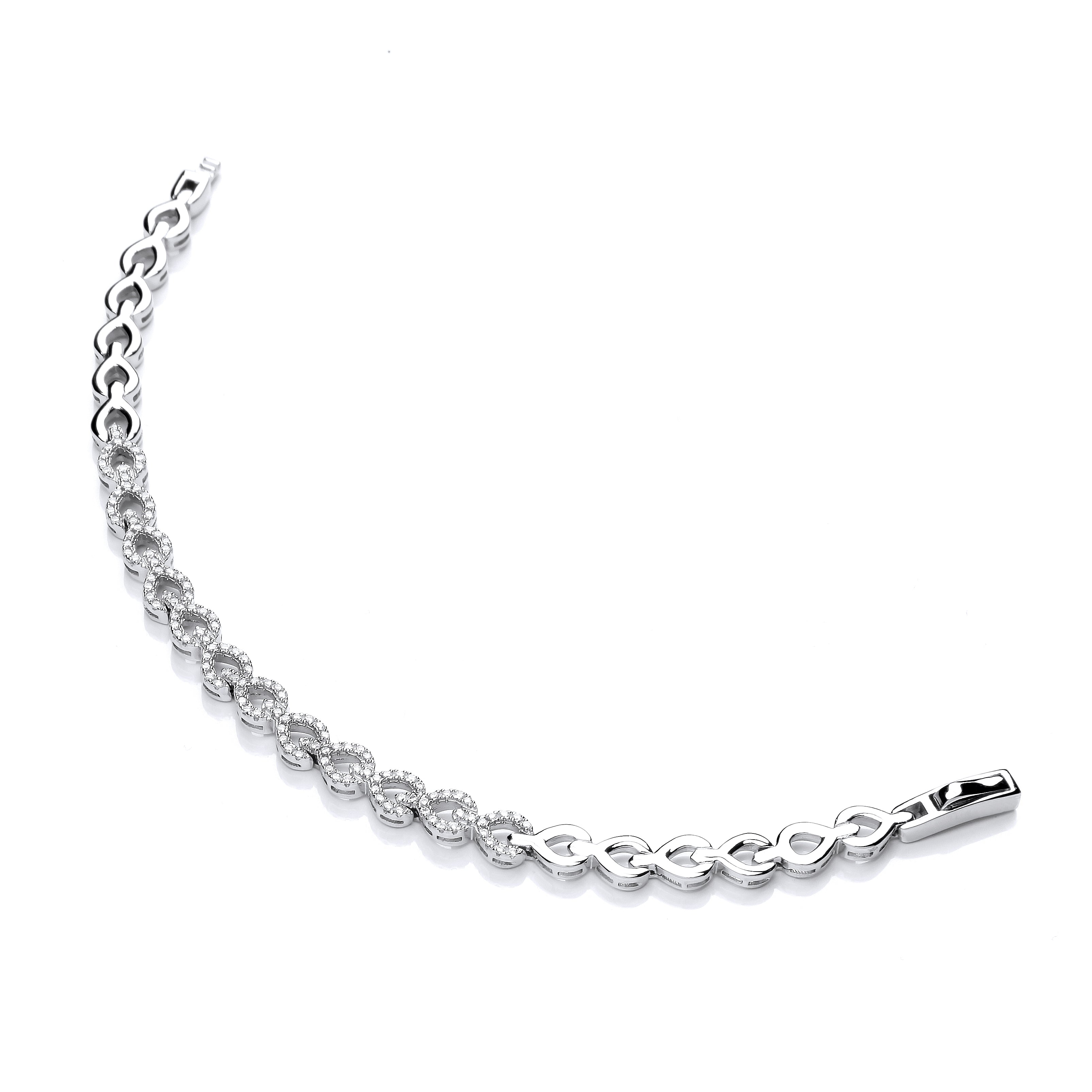 Silver CZs Teardrop Link Ladies Silver Bracelet