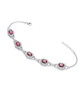 Red and Clear CZ Halo Style Ladies Silver Bracelet