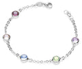 Silver 5 Multi Coloured Rubover Czs Bracelet