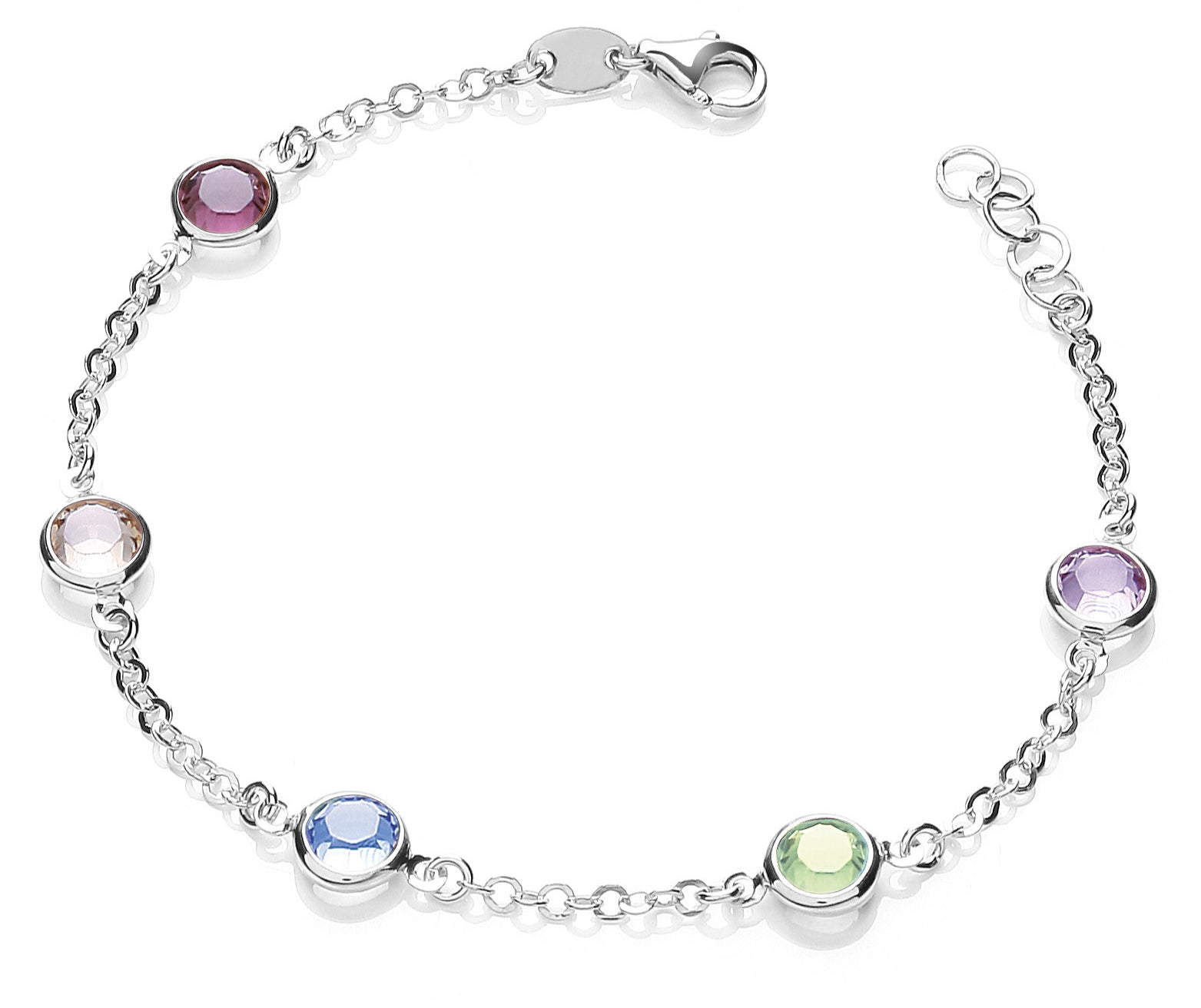 Silver 5 Multi Coloured Rubover Czs Bracelet
