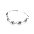 Amethyst and Clear CZs Halo Style Ladies Silver Bracelet