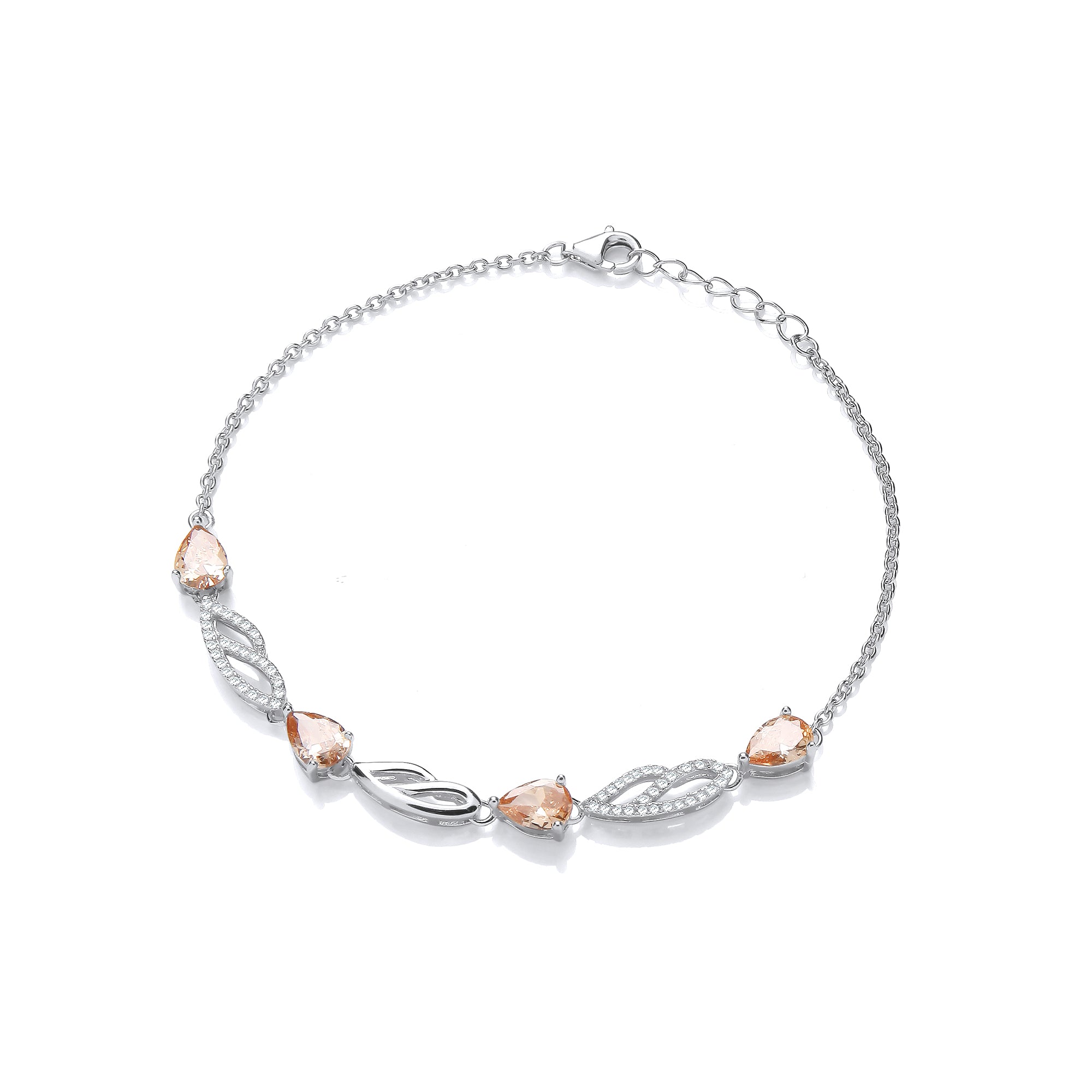 Champagne and Clear CZs Ladies Silver Bracelet