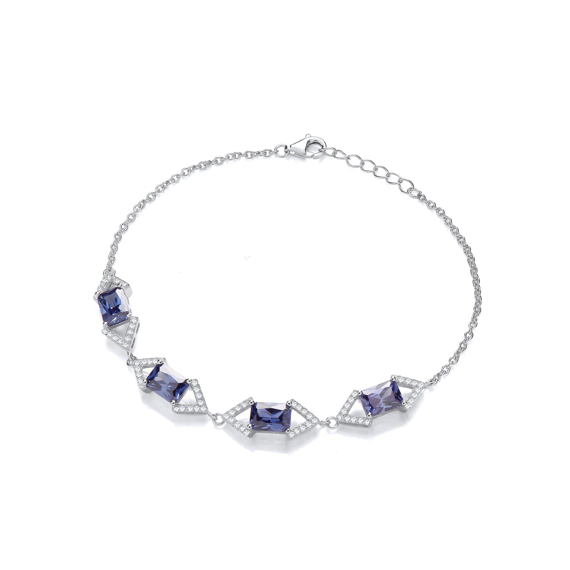 Tanzanite and Clear CZs Ladies Silver Bracelet