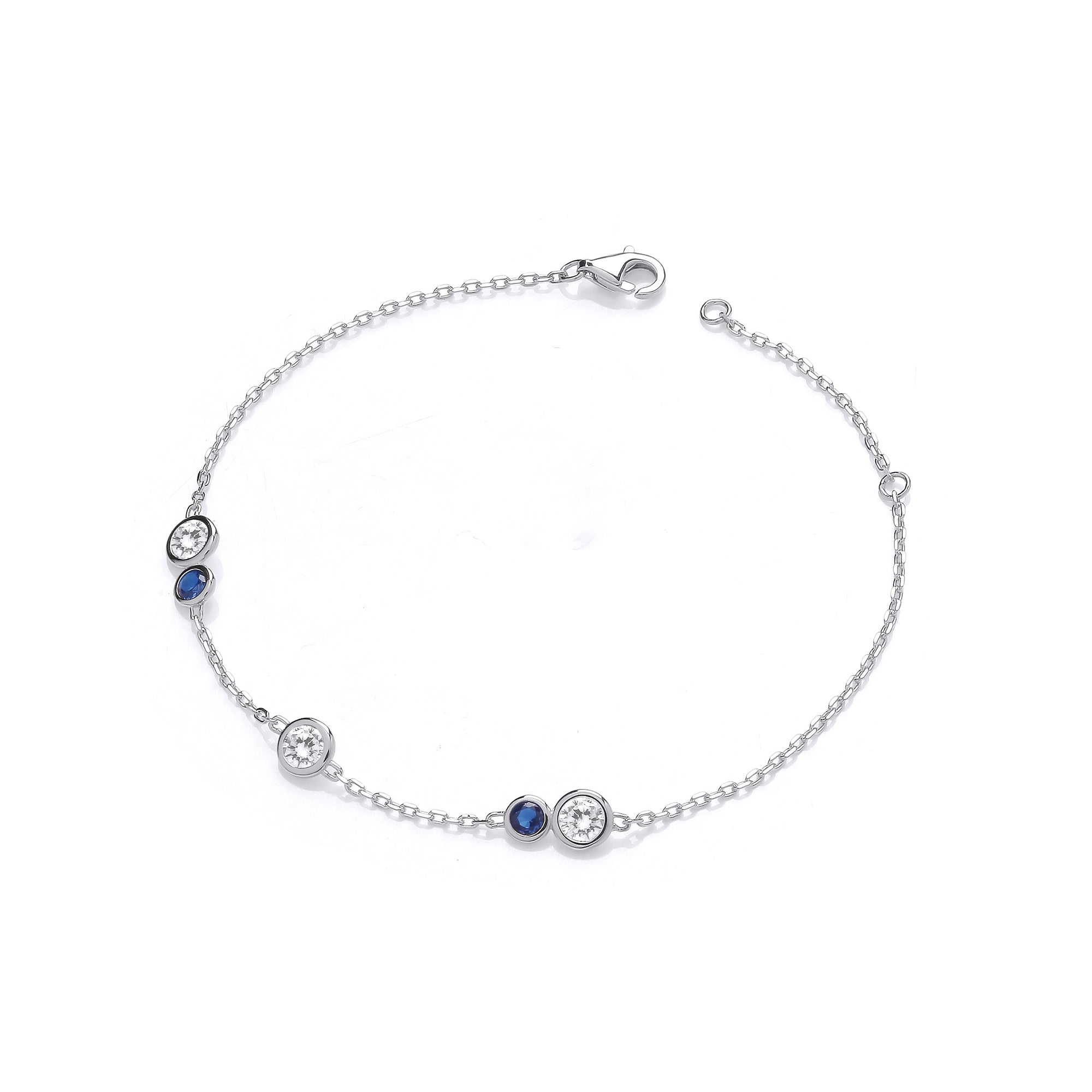 Silver Rubover Blue and Clear Czs Ladies Bracelet