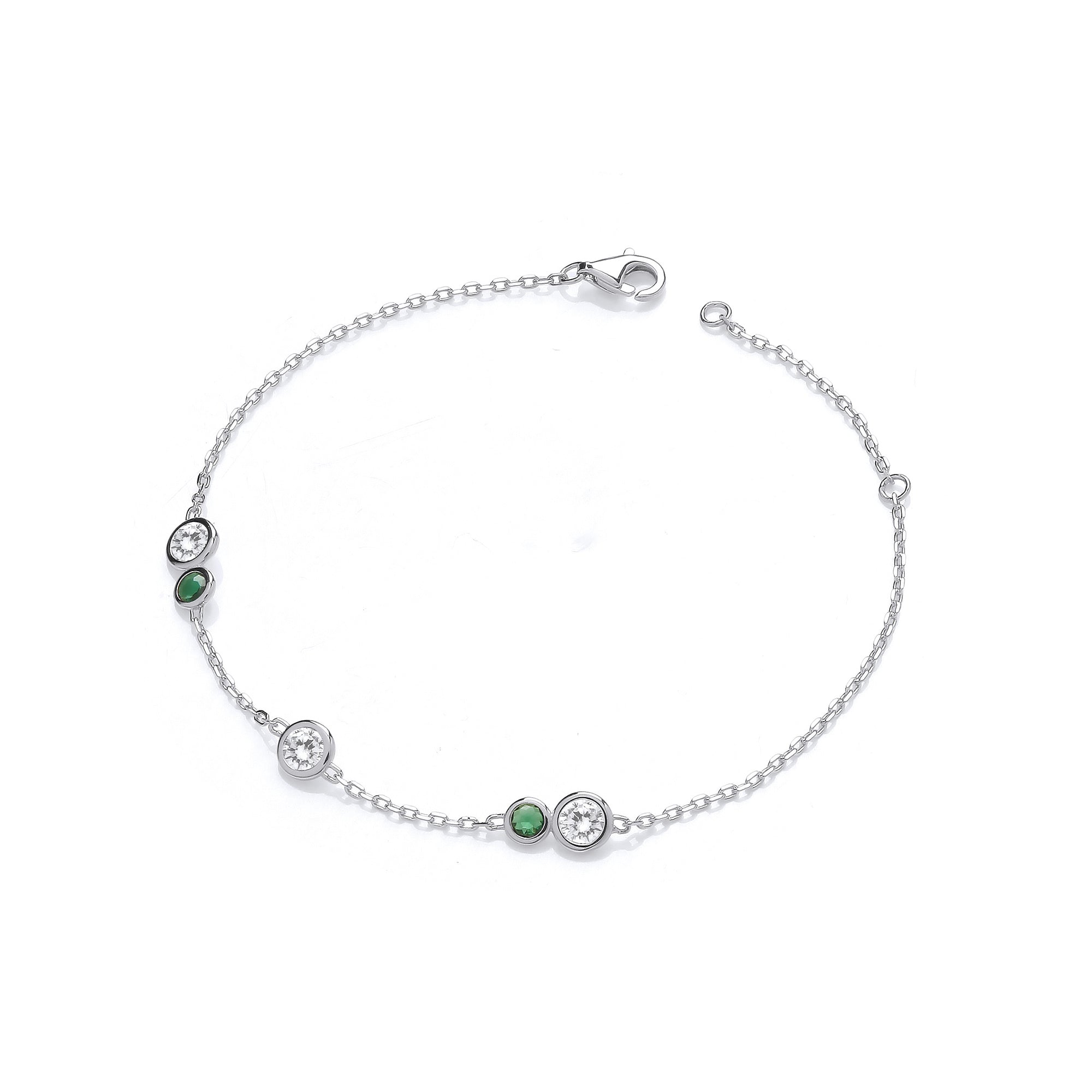 Silver Rubover Green and Clear Czs Ladies Bracelet