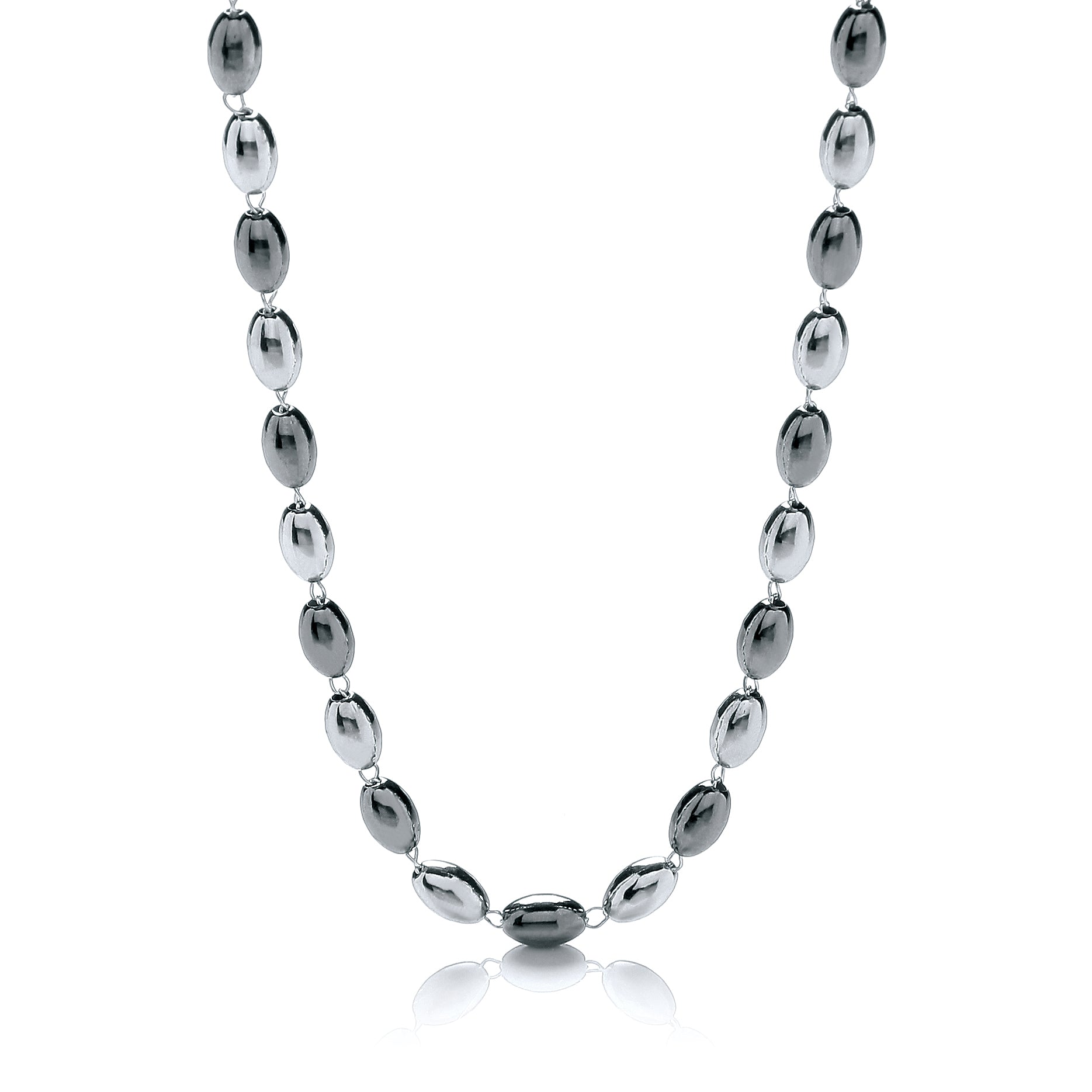 Silver and Ruthenium Oval Bead Necklace 36 Inch