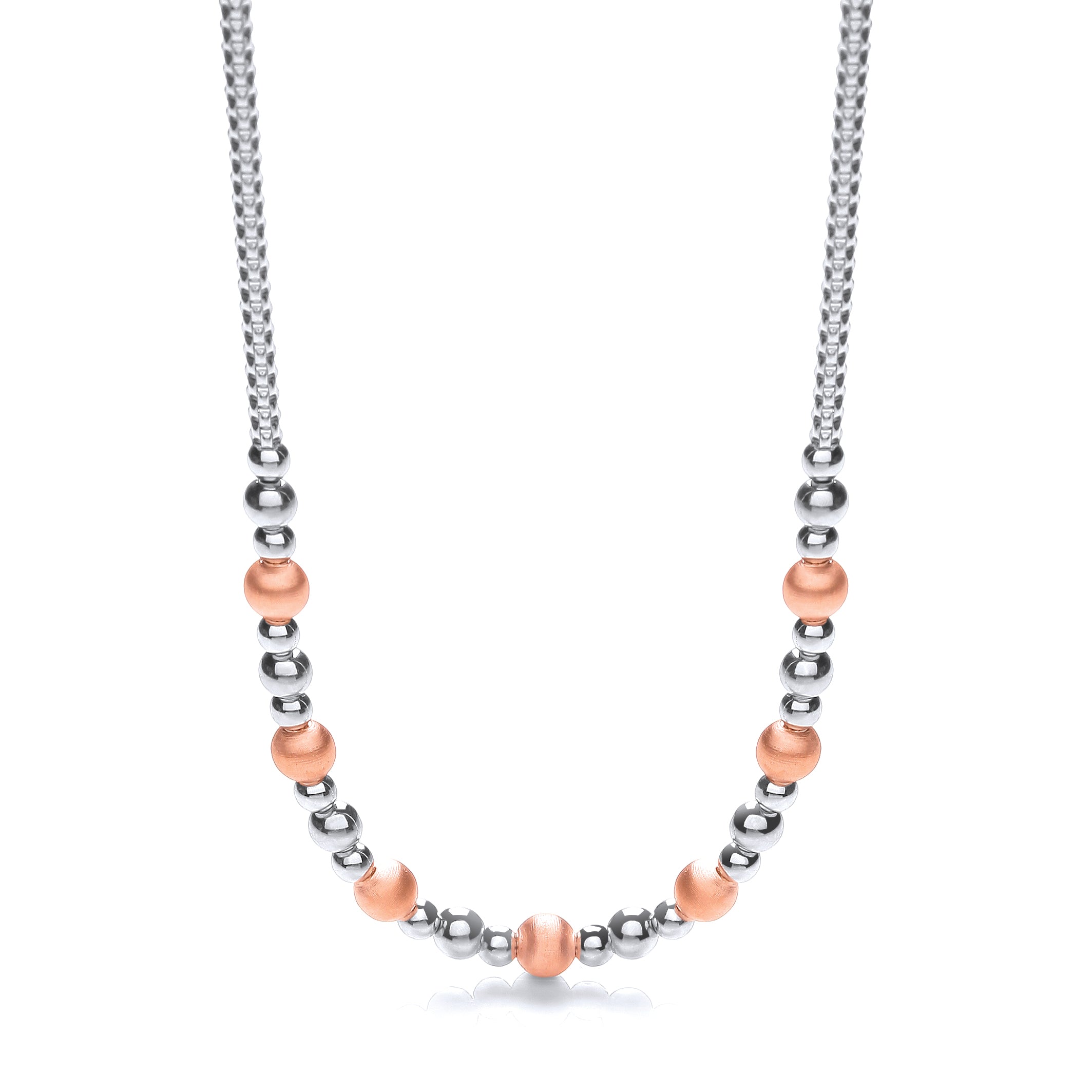 Silver and Rose Plated Beads Necklace 17 Inch