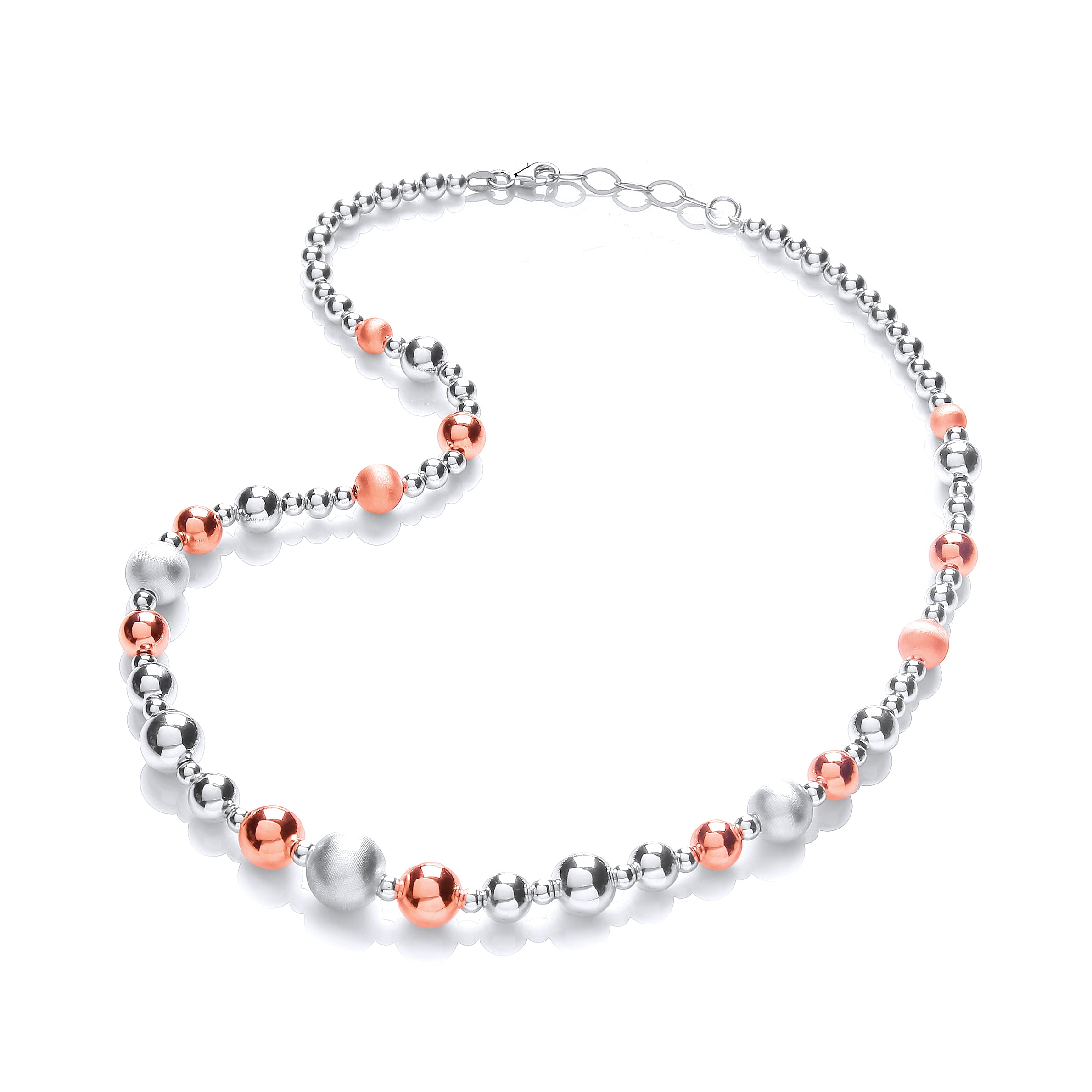 Silver and Rose Plated Graduated Beads Necklace