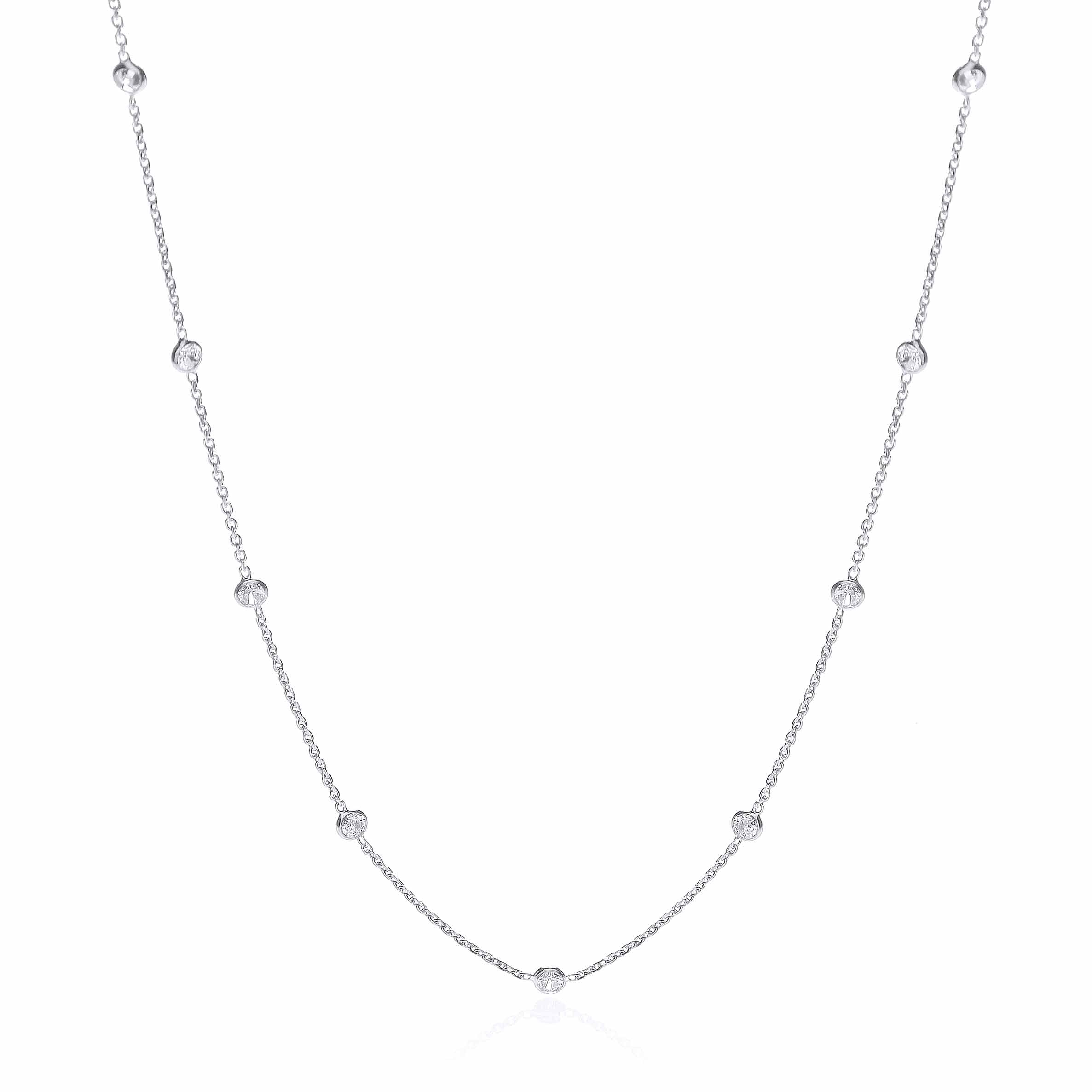 Silver Rh Plated Rubover 11 Czs Necklace 18 Inch