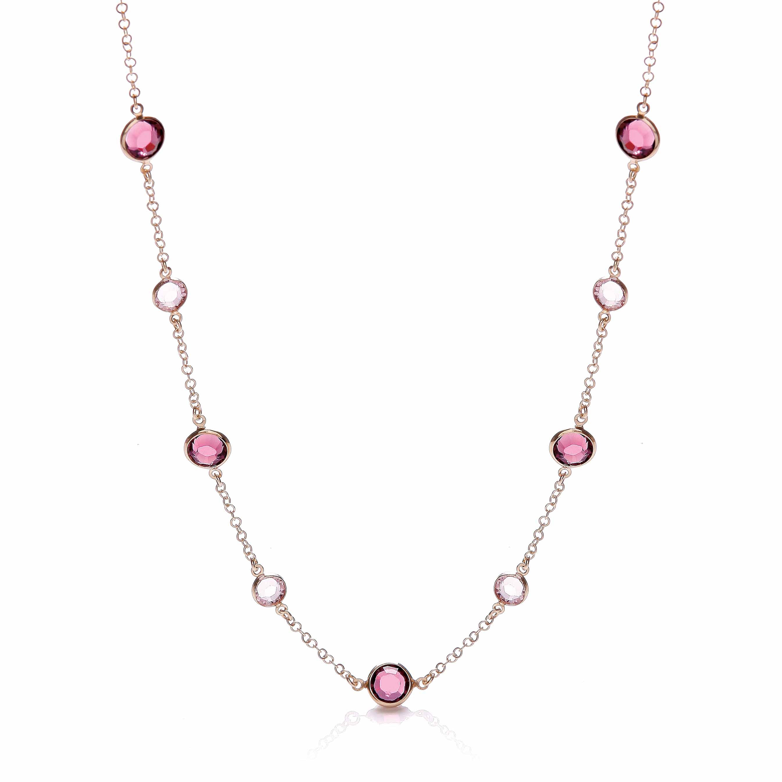 Purple Pink Stones Silver Rose Coated Necklace