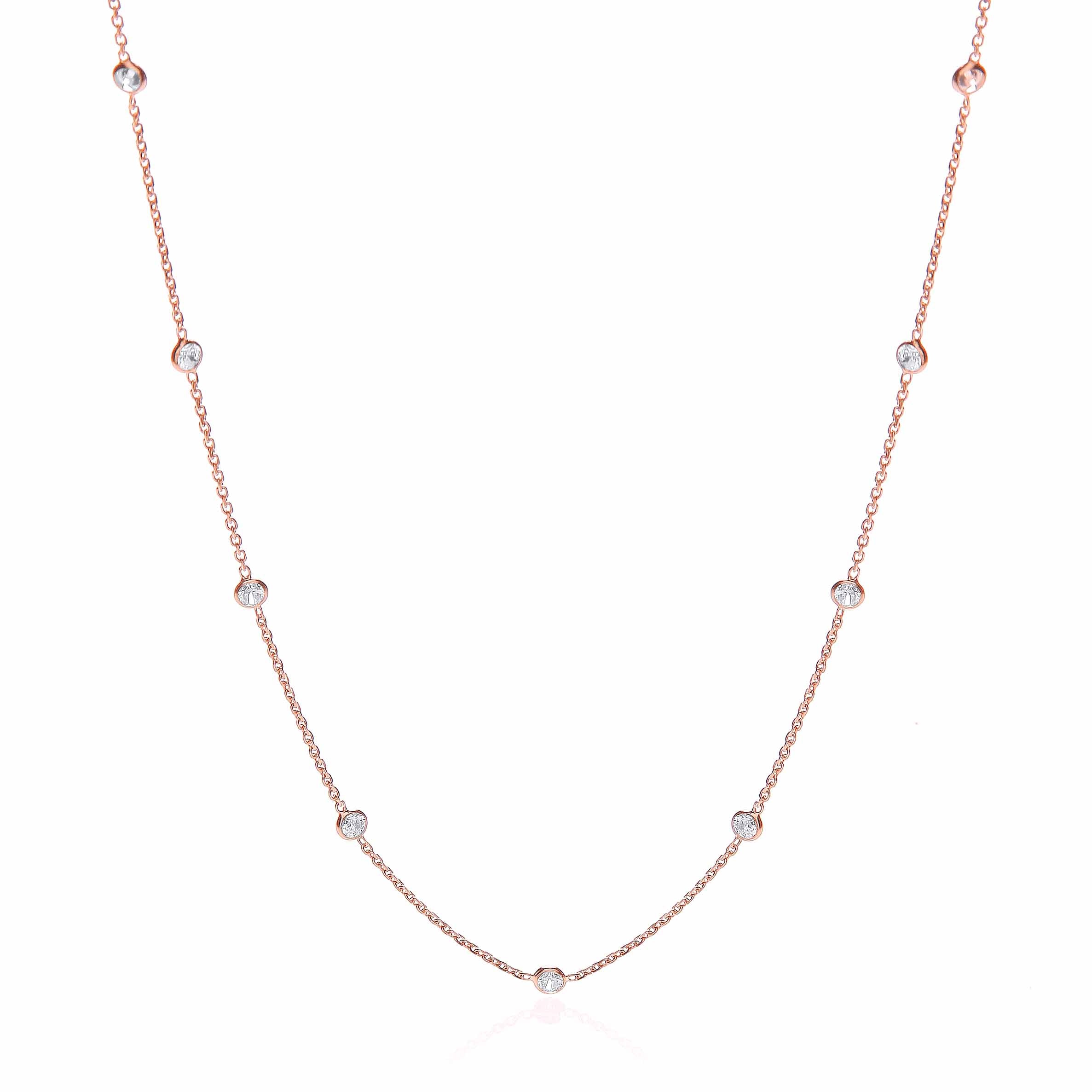 Rose Coated Rubover 11 Czs Necklace 18 Inch