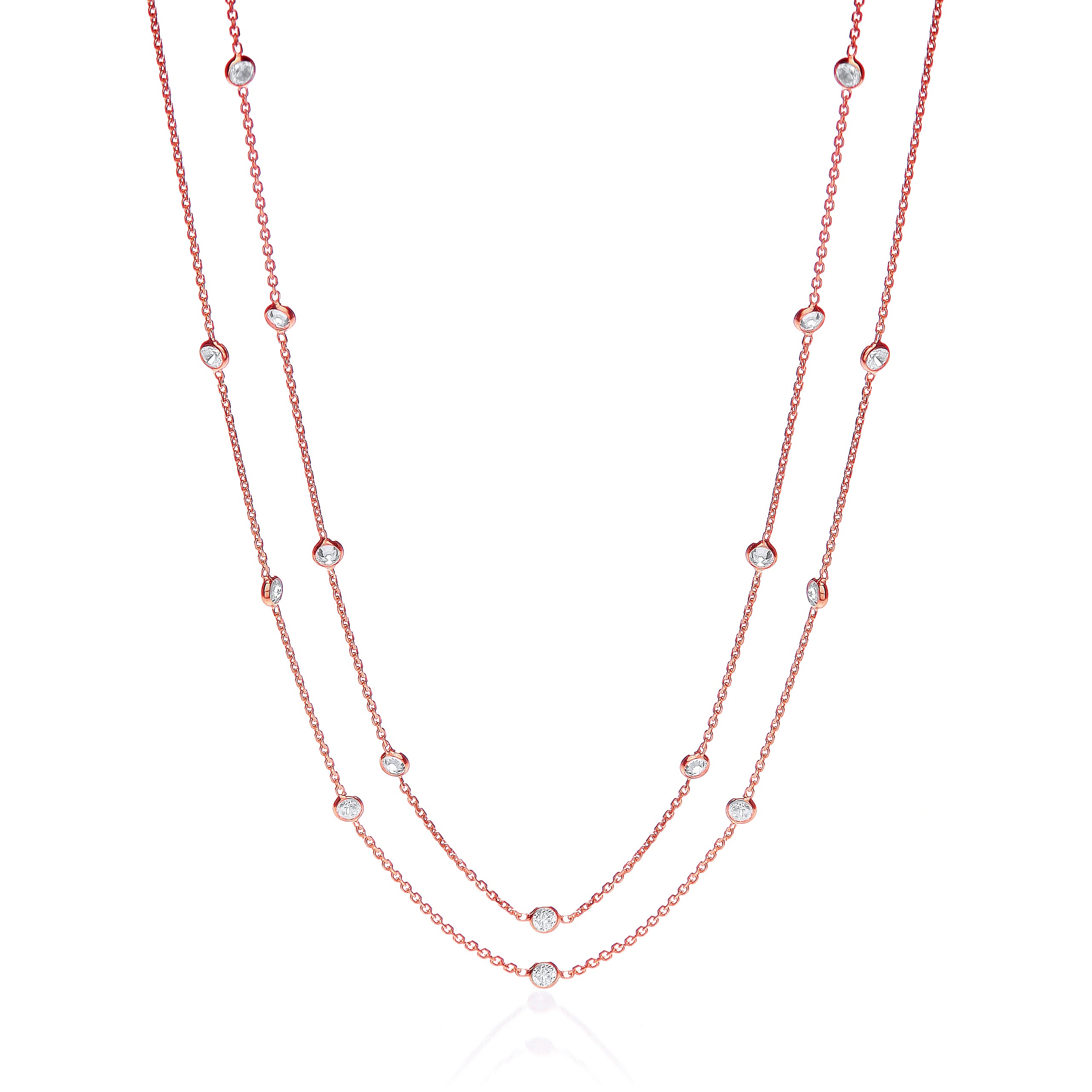 Rose Coated Rubover 23 Czs Necklace 38 Inch