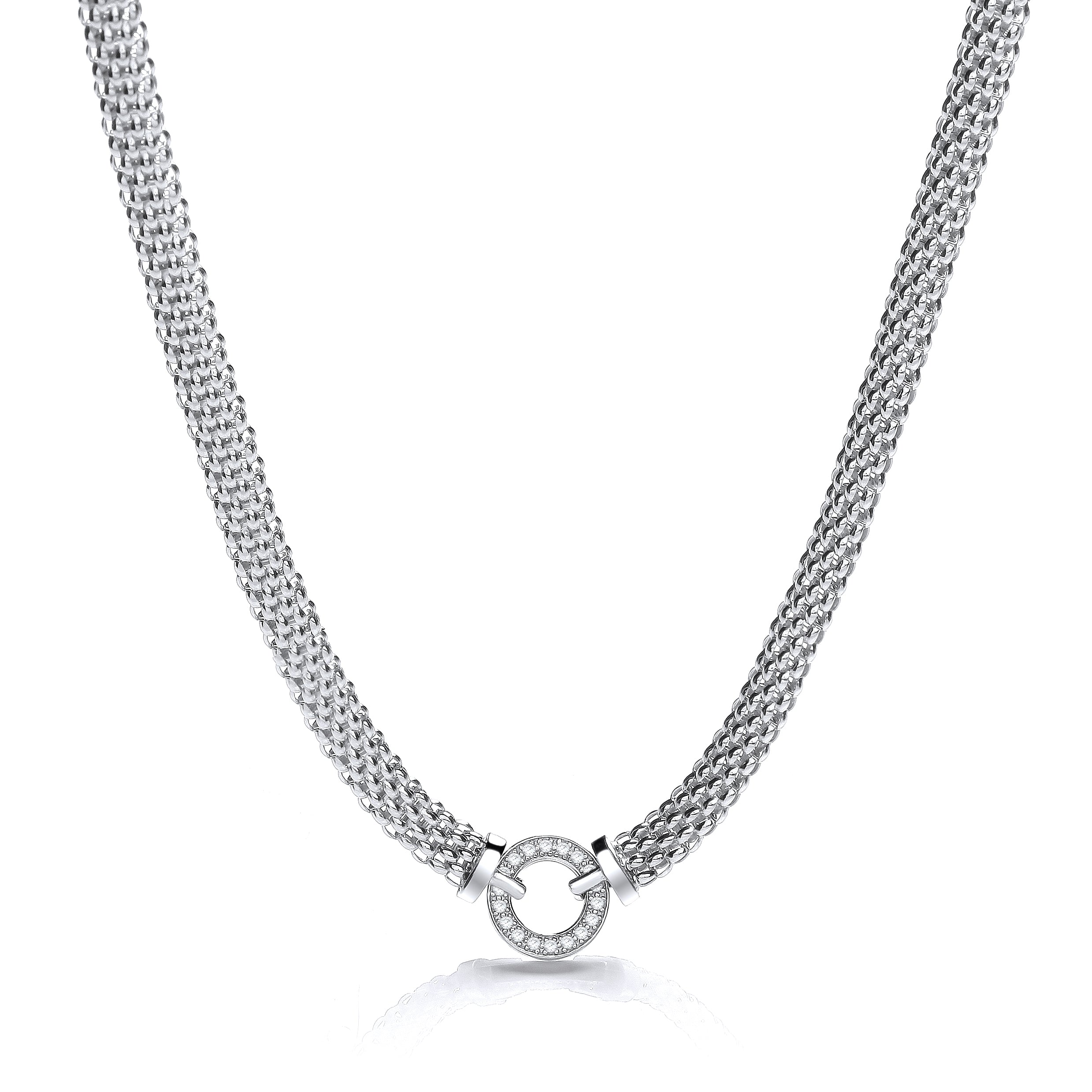 Mesh Necklace with Circle Czs 17 Inch