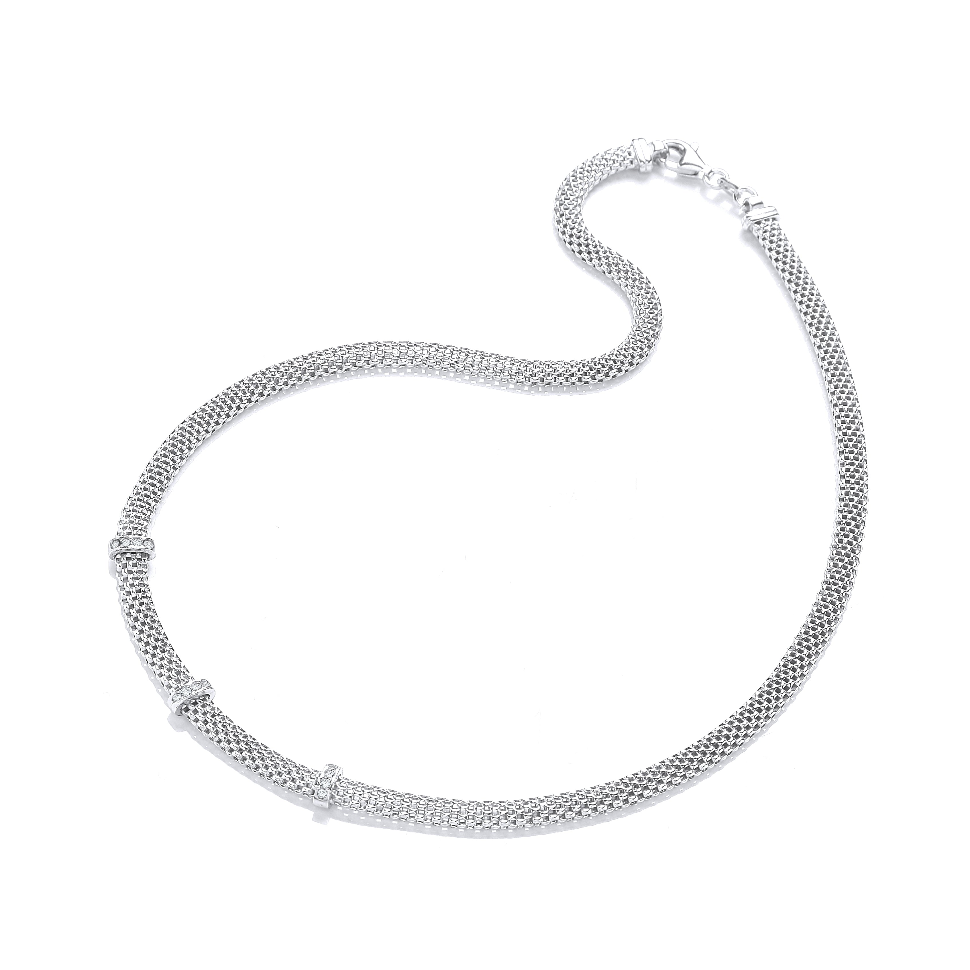 Silver Mesh with Czs Necklace 17 Inch