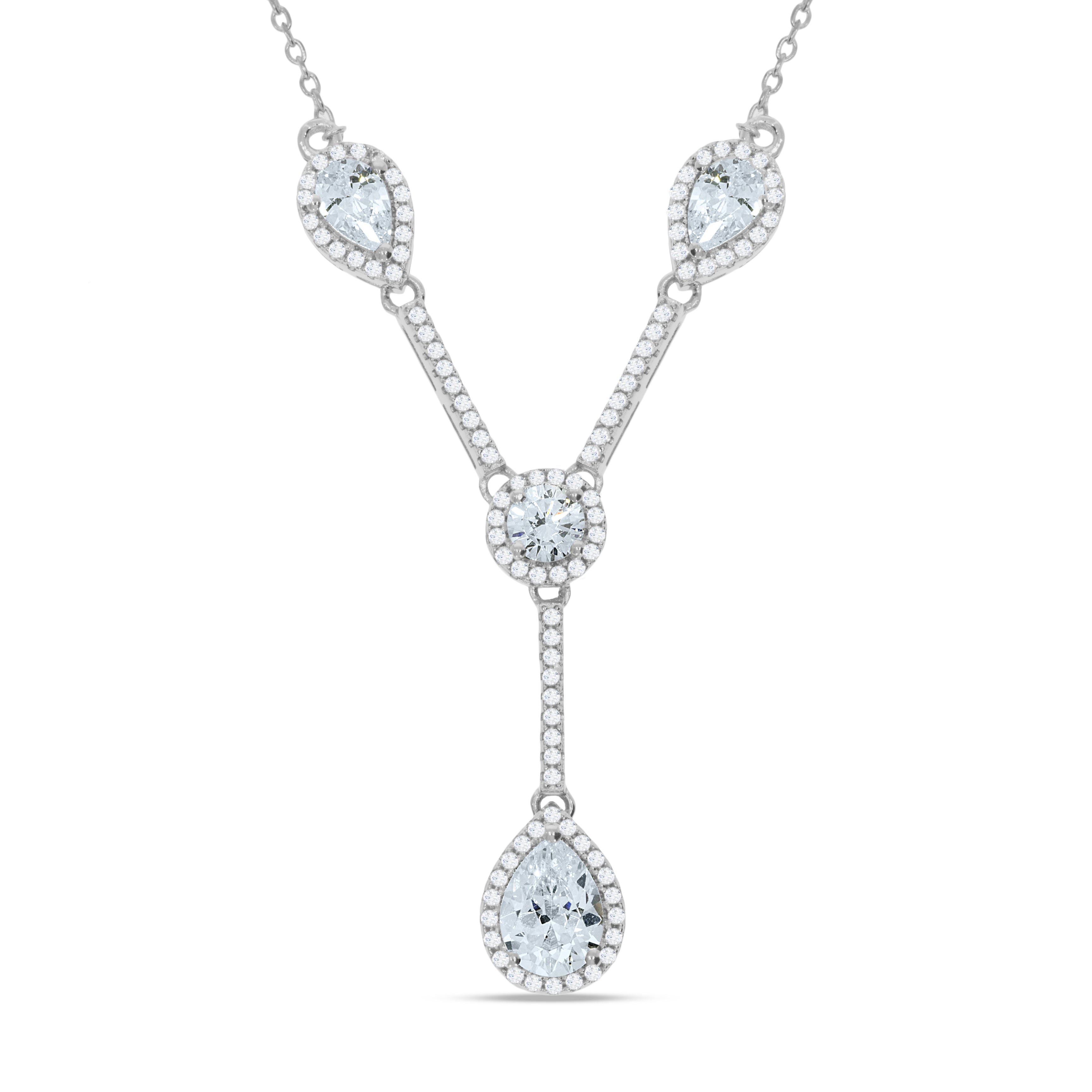 Silver Teardrop and Round Czs Necklace 18 Inch