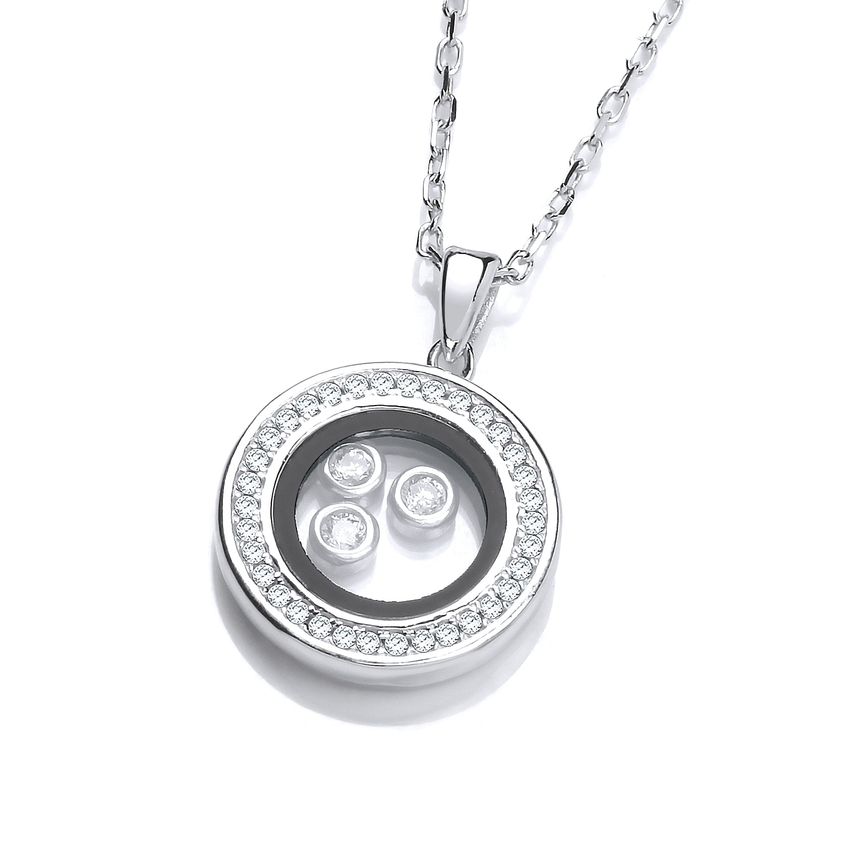 Circle of Life with Floating CZs Silver Pendant 18 Inch Necklace