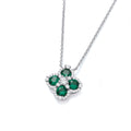 Green Four Leaf Clover Cz Silver Necklace