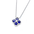 Blue Four Leaf Clover Cz Silver Necklace