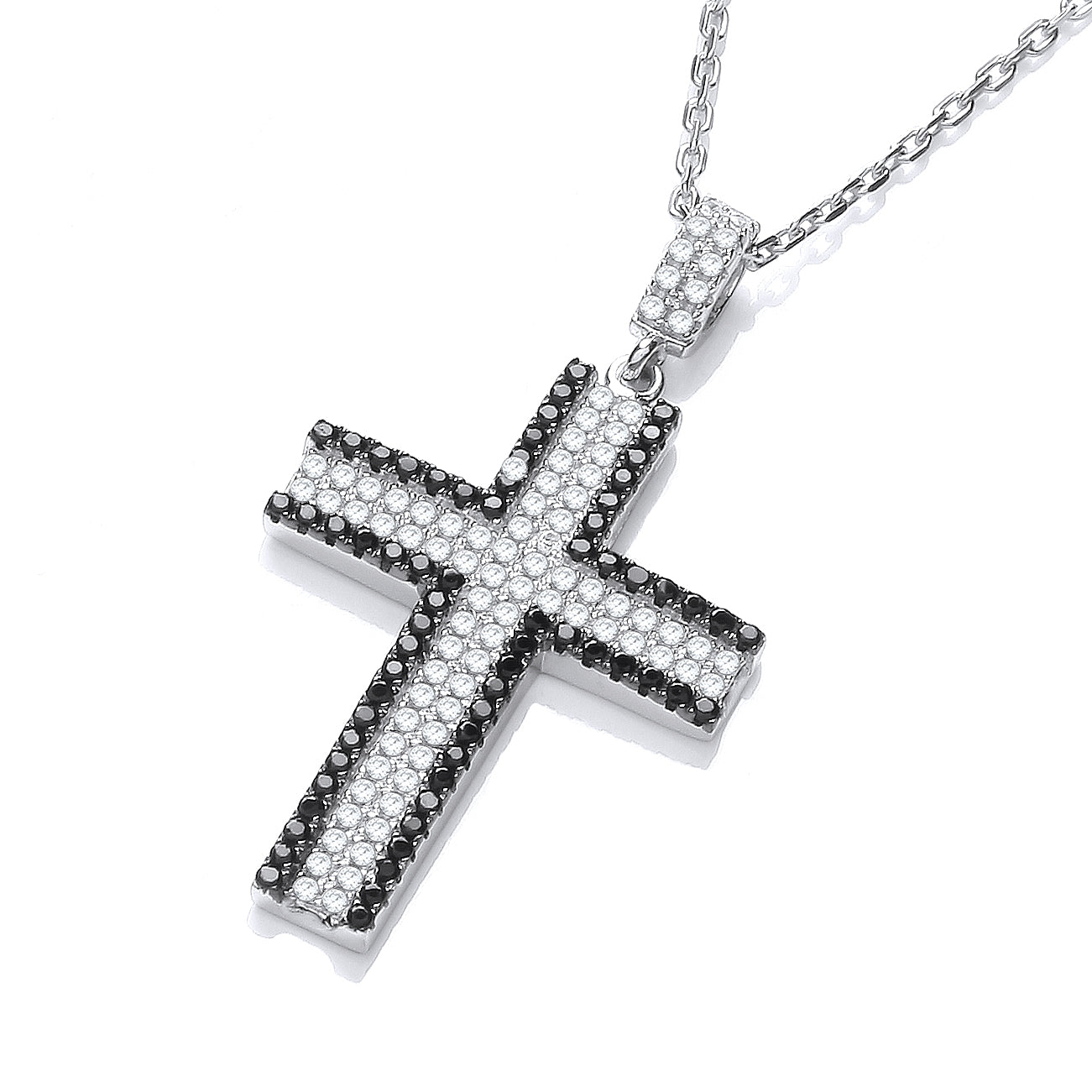 Micro Pave Black and Clear CZ Cross with Chain