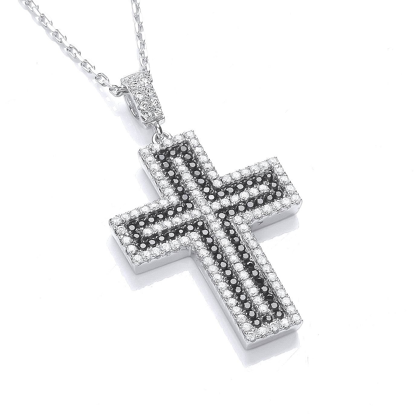 Micro Pave Black and Clear CZ Cross with Chain