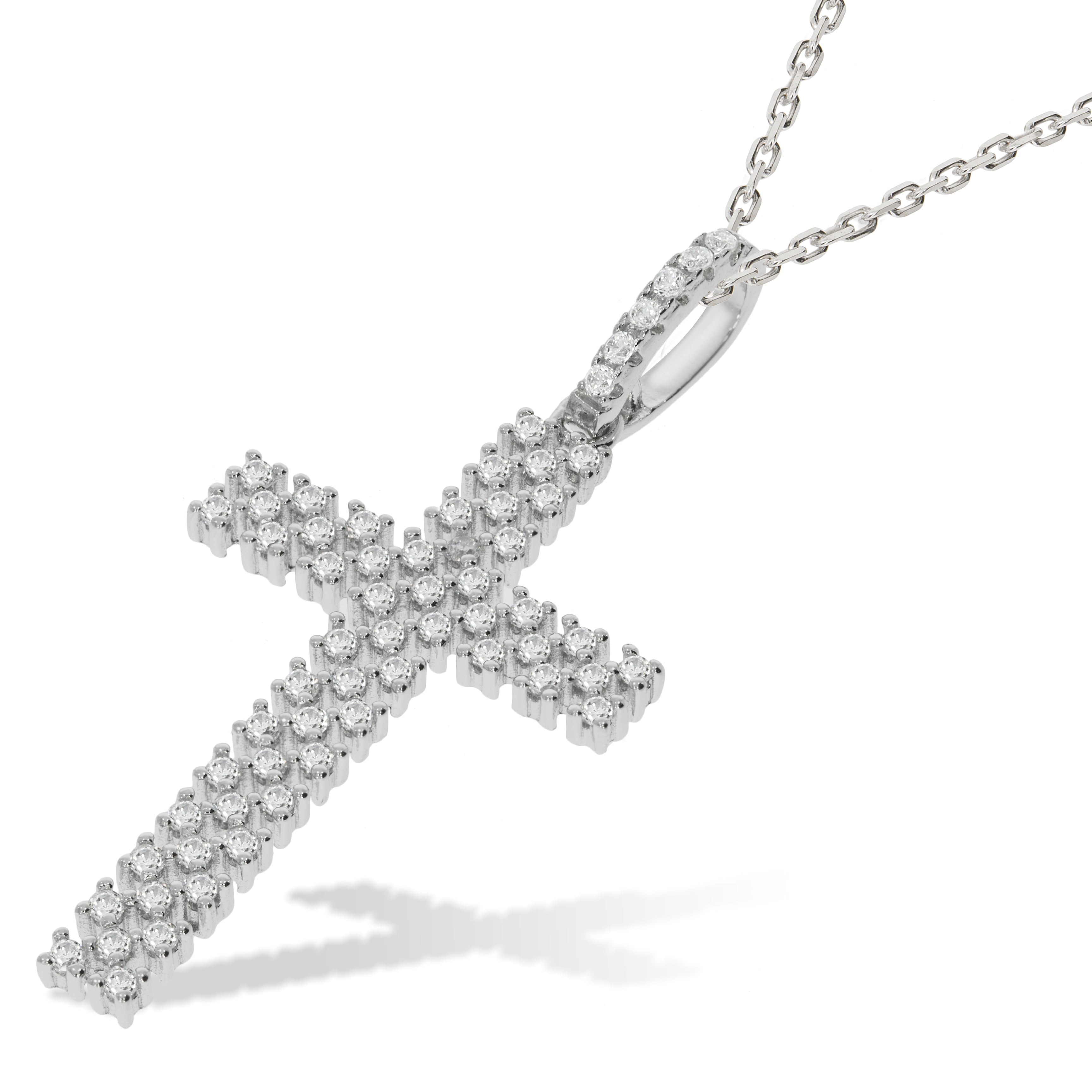 Micro Pave Multi Row CZ Cross with Chain