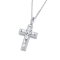 Micro Pave Round and Baguette CZs Cross with Chain