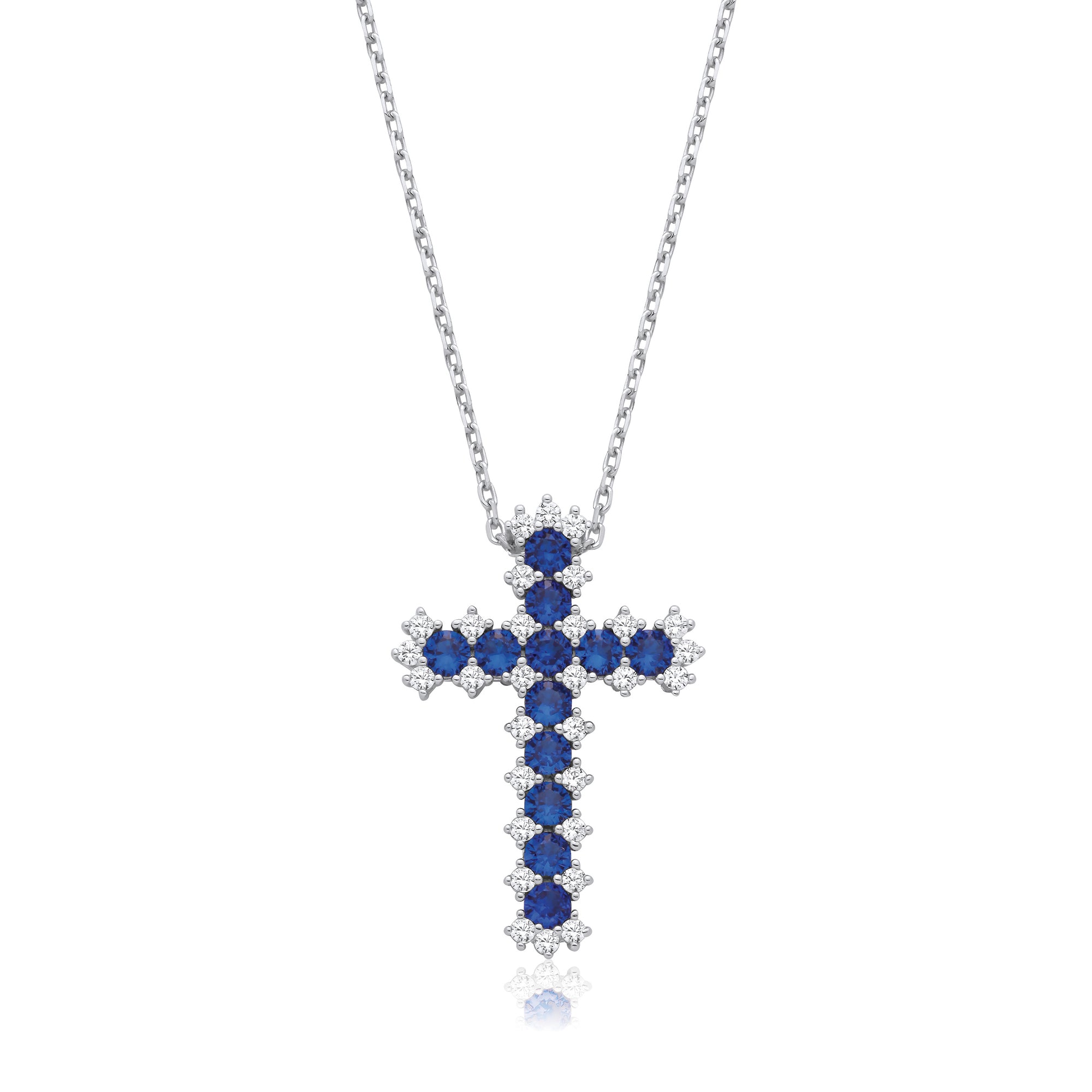 Blue and Clear CZ Cross with Chain