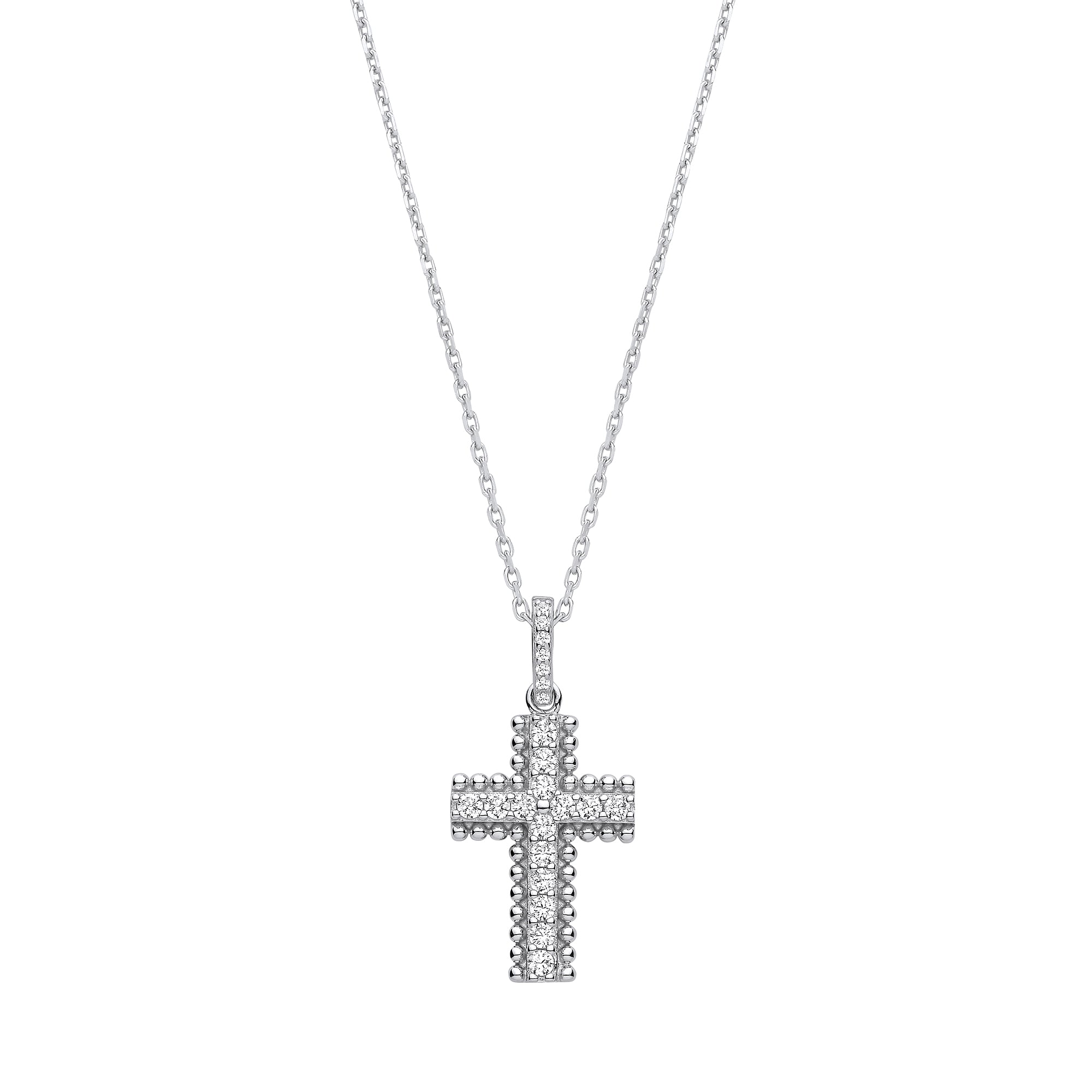 Beaded CZ Cross with Chain