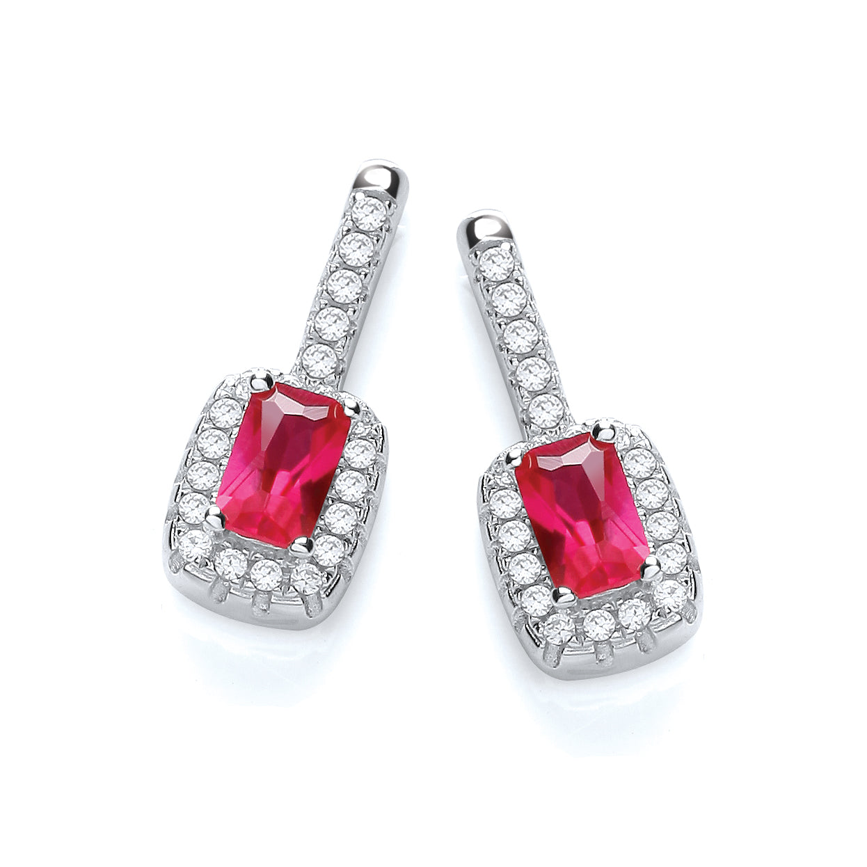 Micro Pave Fancy Drop Earring with Small Red Cz