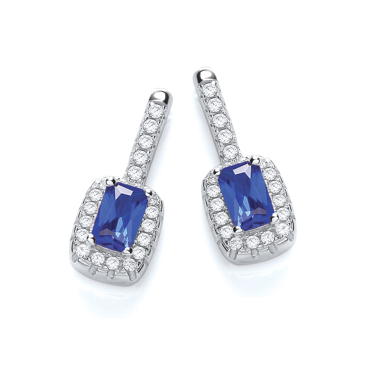 Micro Pave Fancy Drop Earring with Small Blue Cz