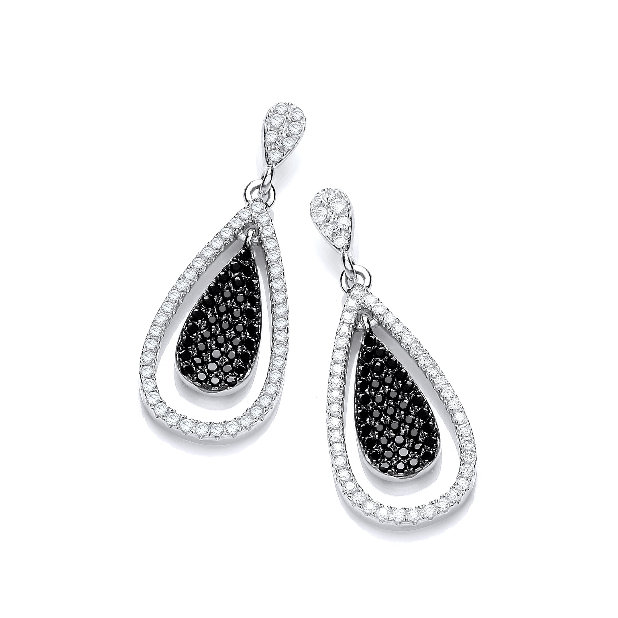 Micro Pave Black and White CZ Drop Earrings