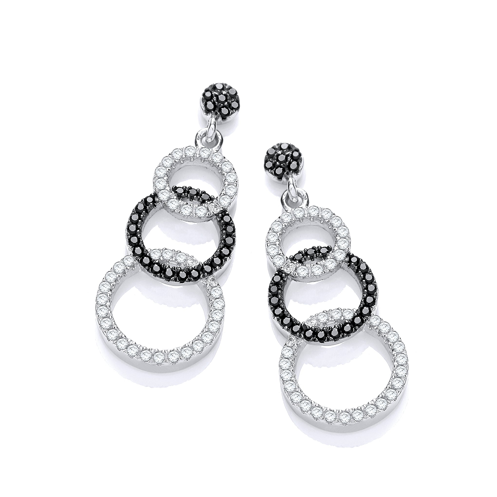 Micro Pave Black and White CZ Drop Earrings