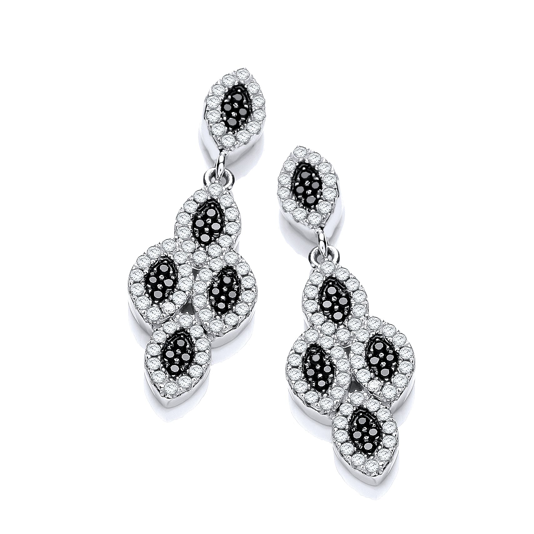 Micro Pave Black and White CZ Drop Earrings