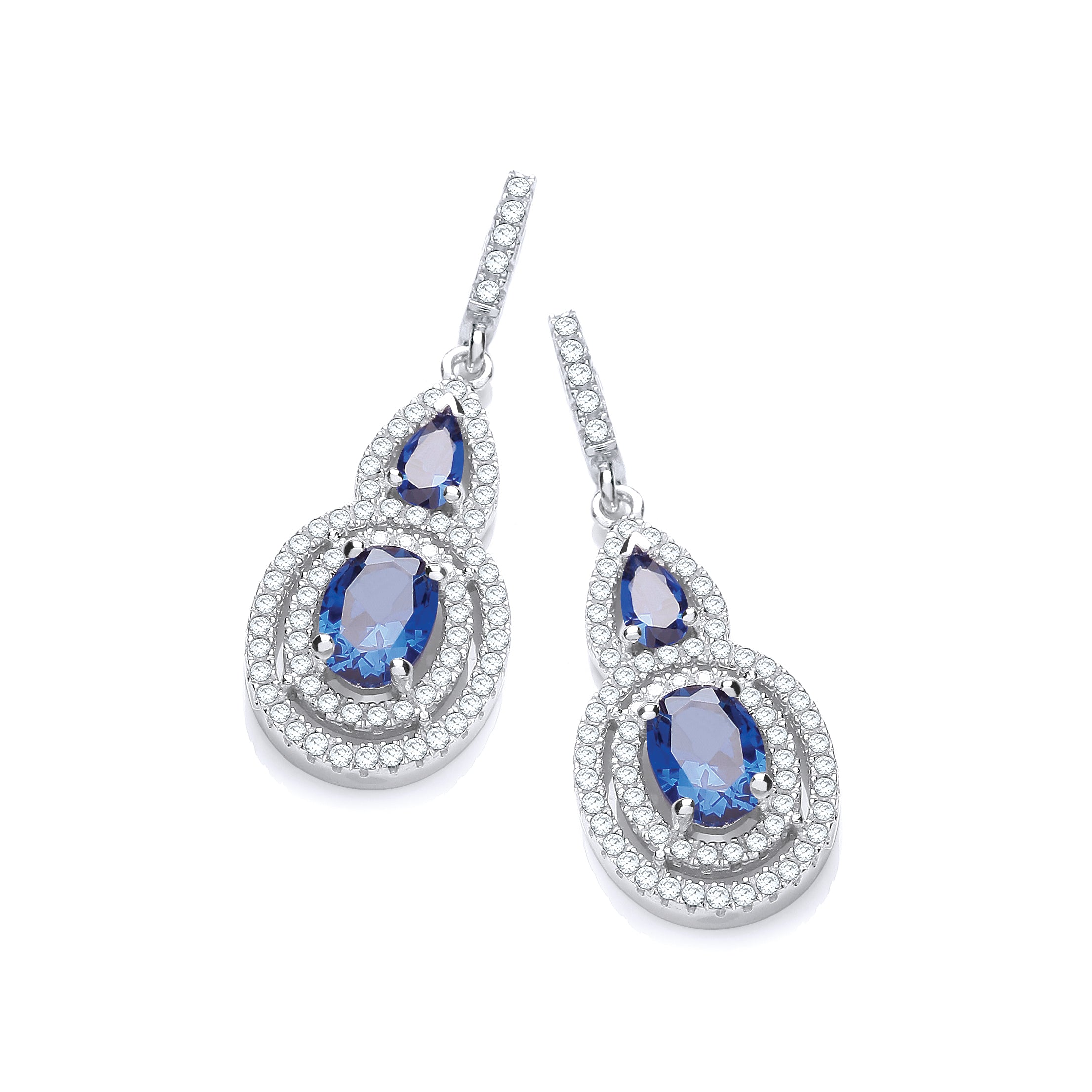 Micro Pave Sapphire and White CZ Drop Earrings