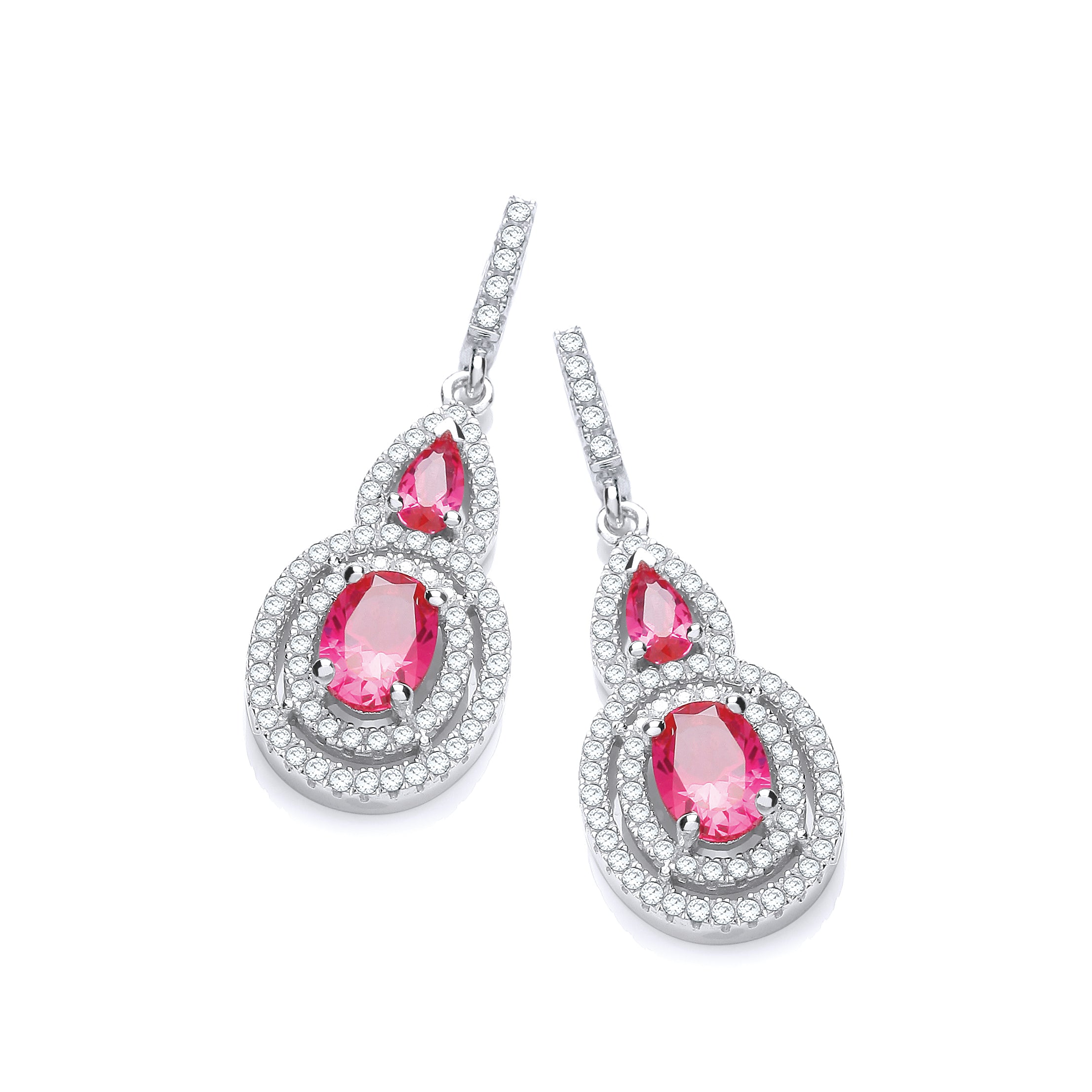 Micro Pave Red and White CZ Drop Earrings