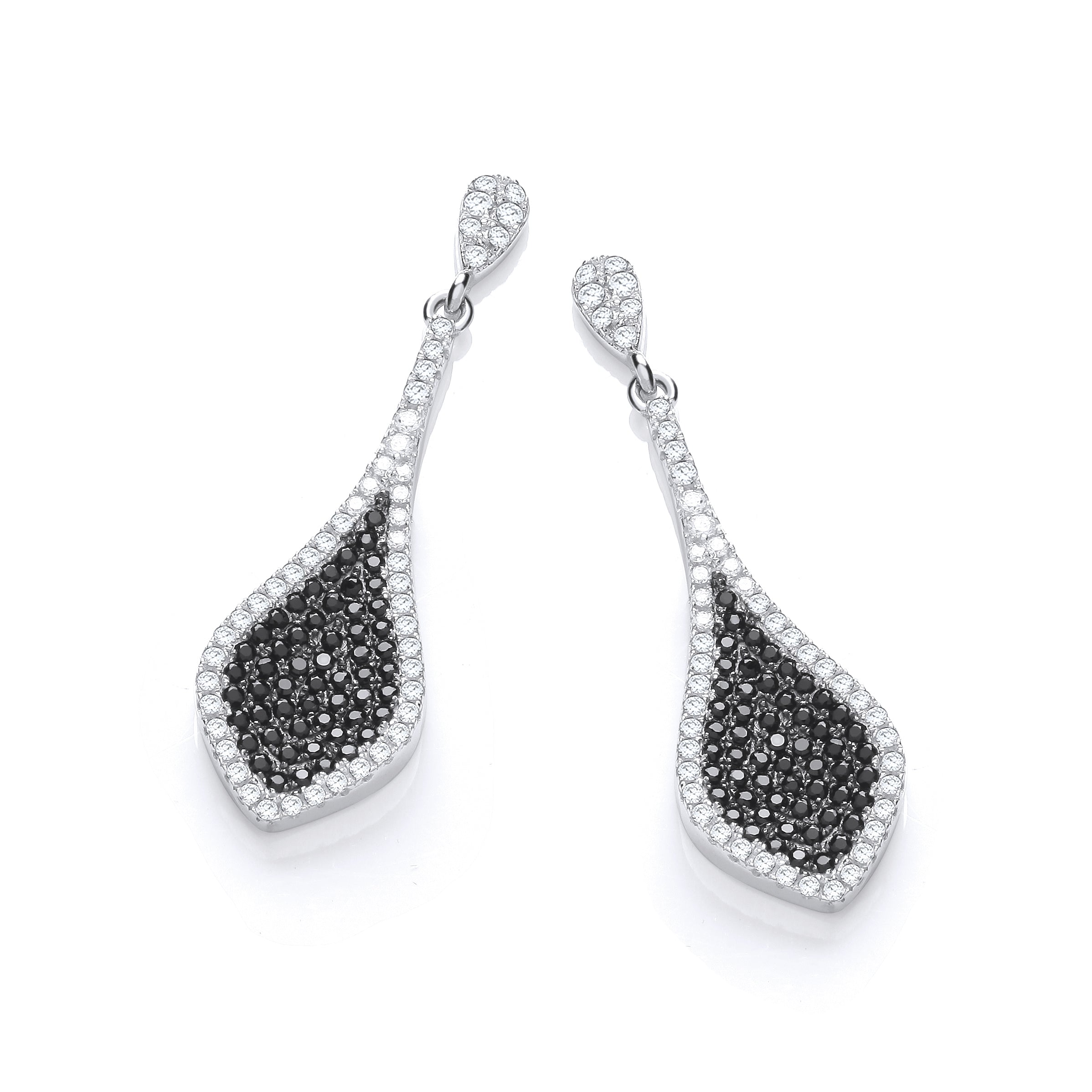 Micro Pave Black and Clear Cz Drop Earrings