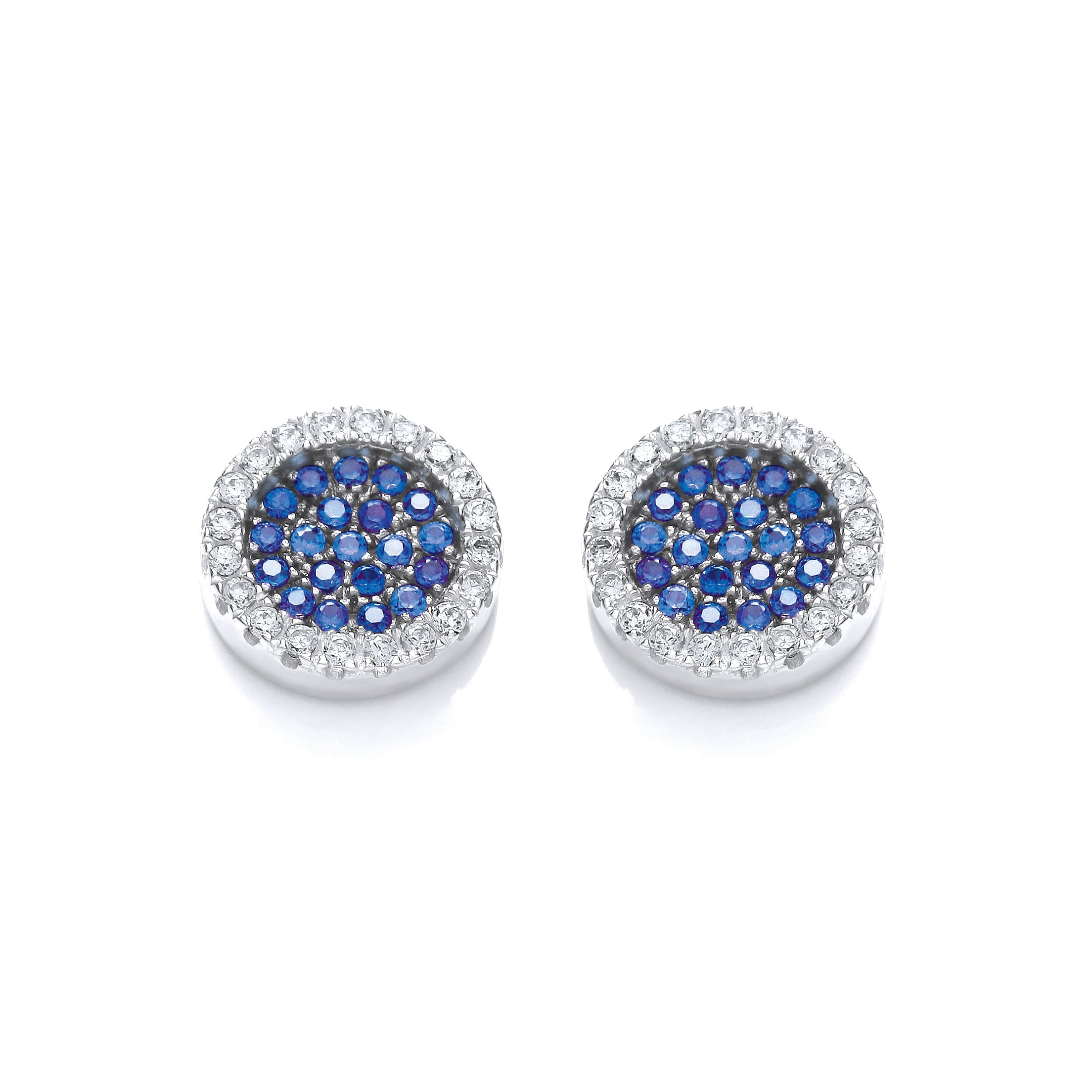 Micro Pave Round Blue Cz Stud Earrings