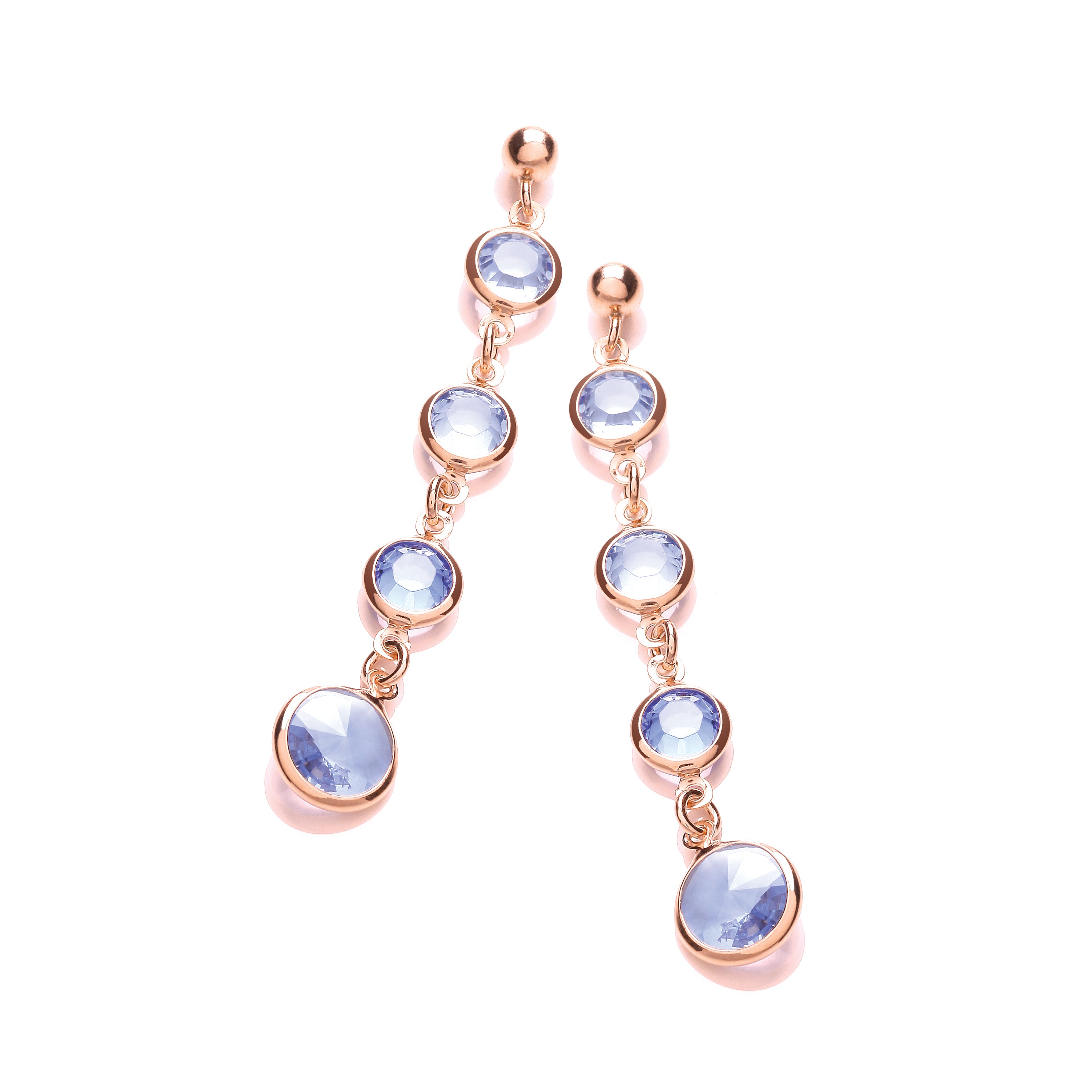 Blue Stones Rose Plated Drop Earrings