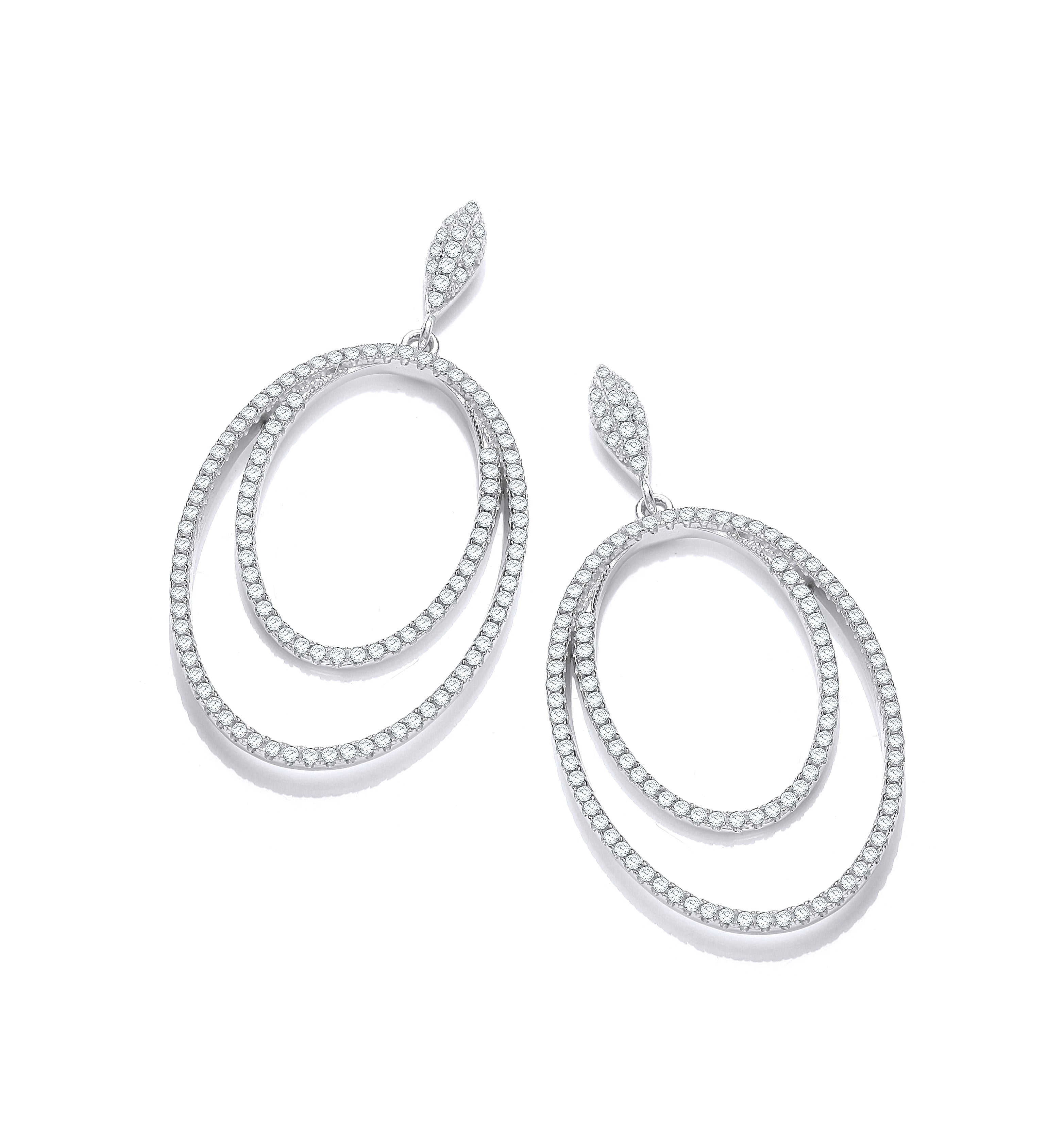 Micro Pave Double Oval Drop Cz Earrings