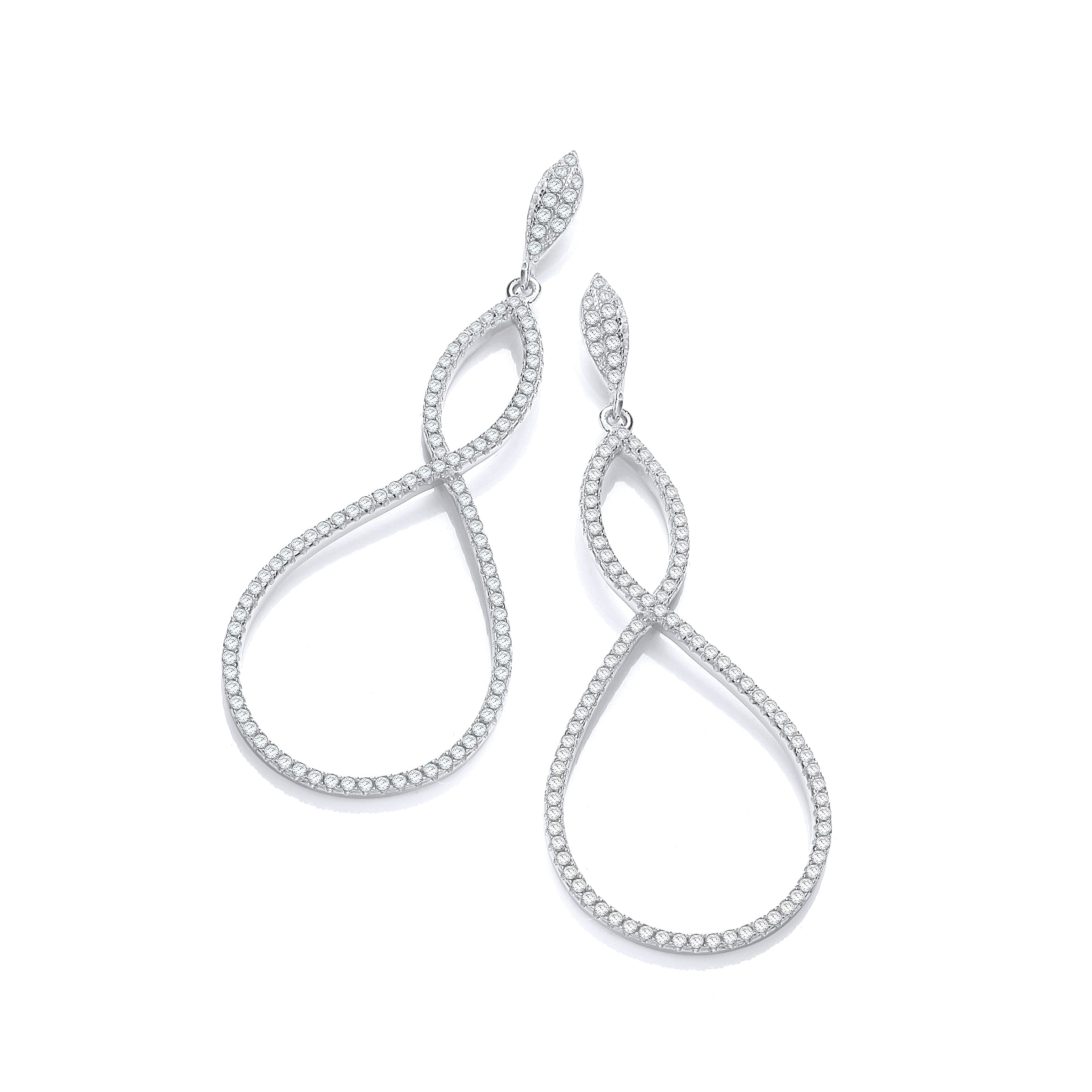 Micro Pave Oval Long Drop Cz Earrings