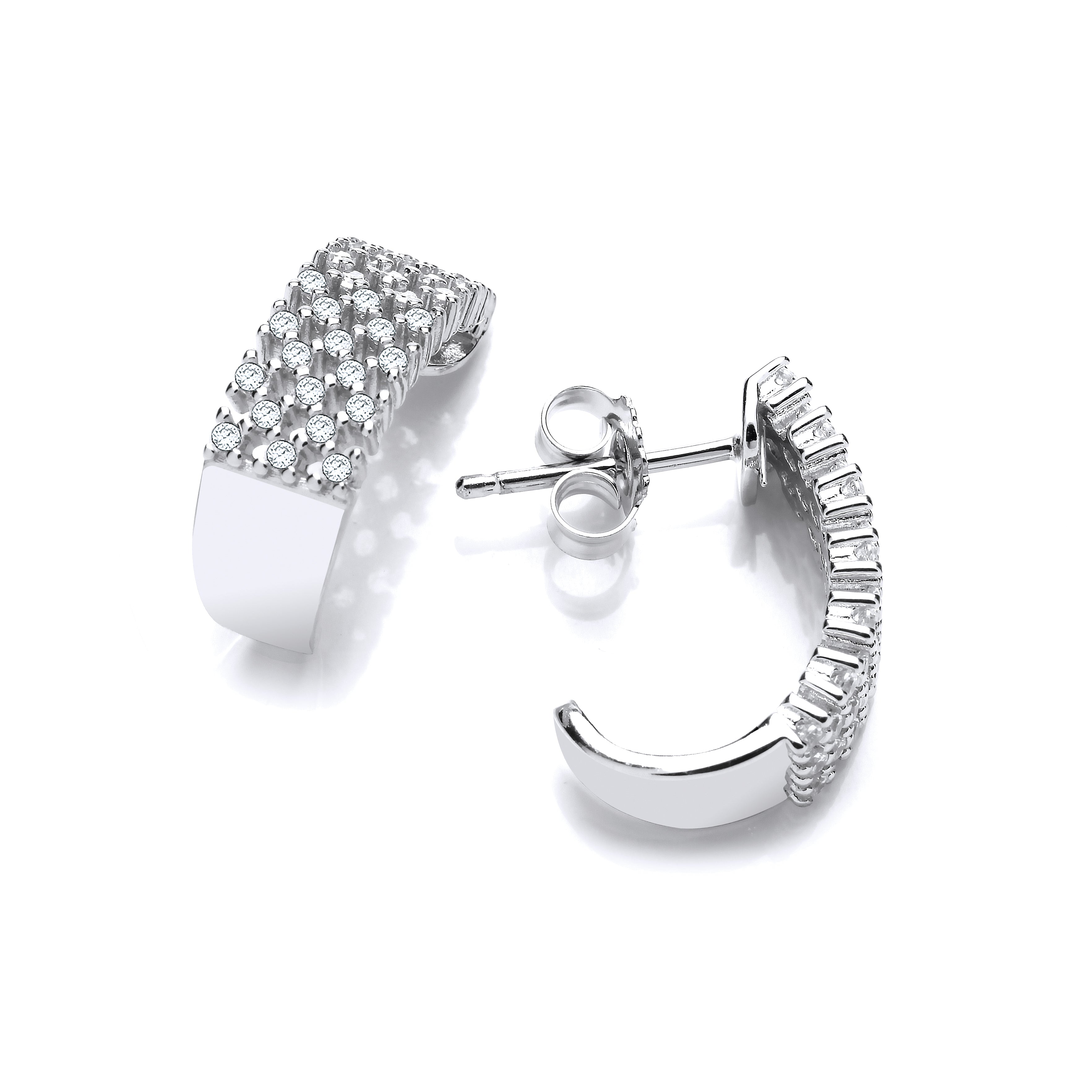 Micro Pave Multi Row Cz Silver Earrings