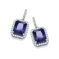 Micro Pave Emerald Cut Sapphire Blue Cz Drop Earrings