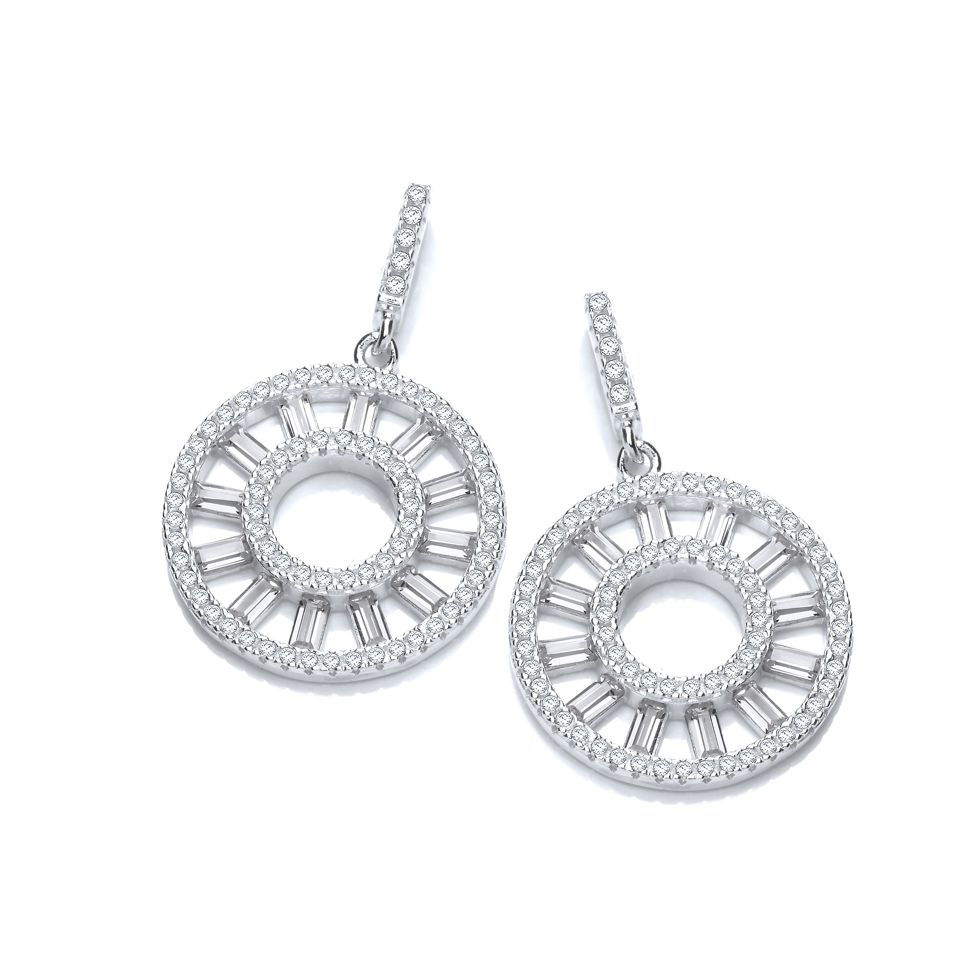 Circle of Life Round and Baguette Cz Silver Earrings