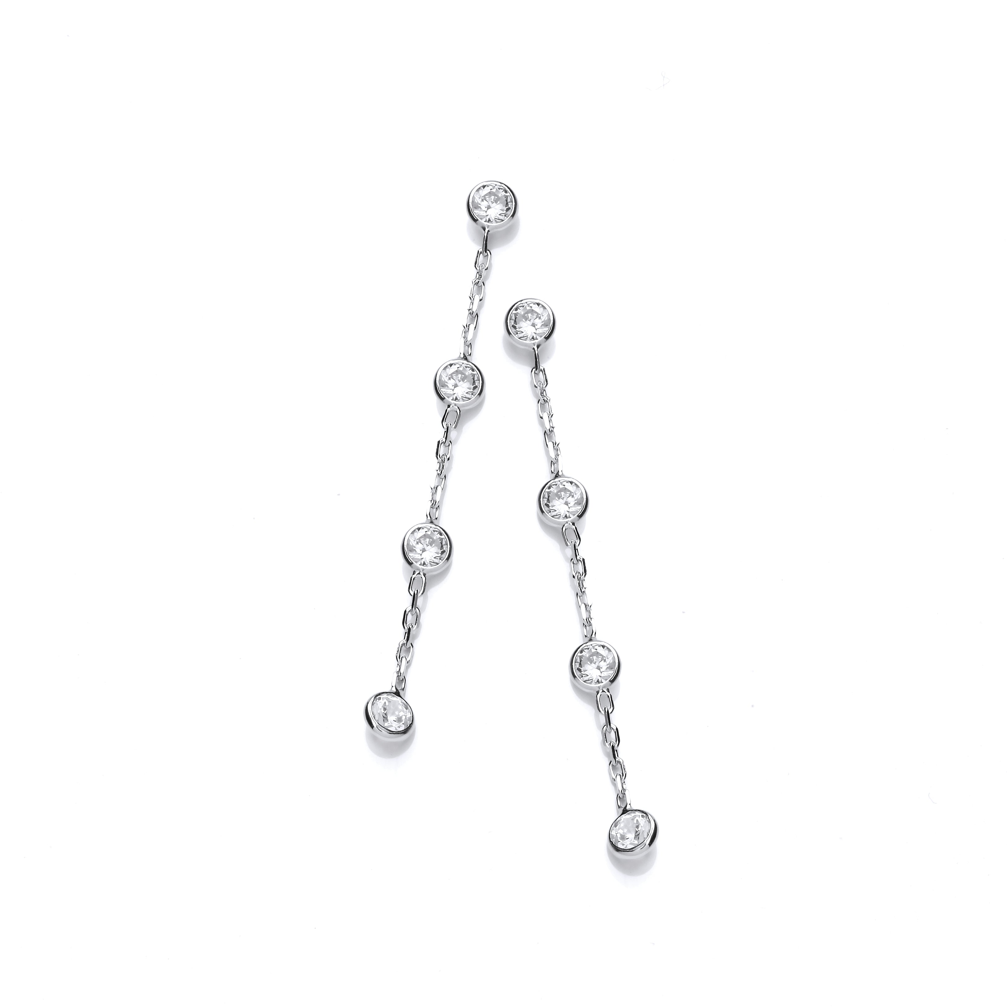 Silver Rubover Clear Czs Drop Earrings