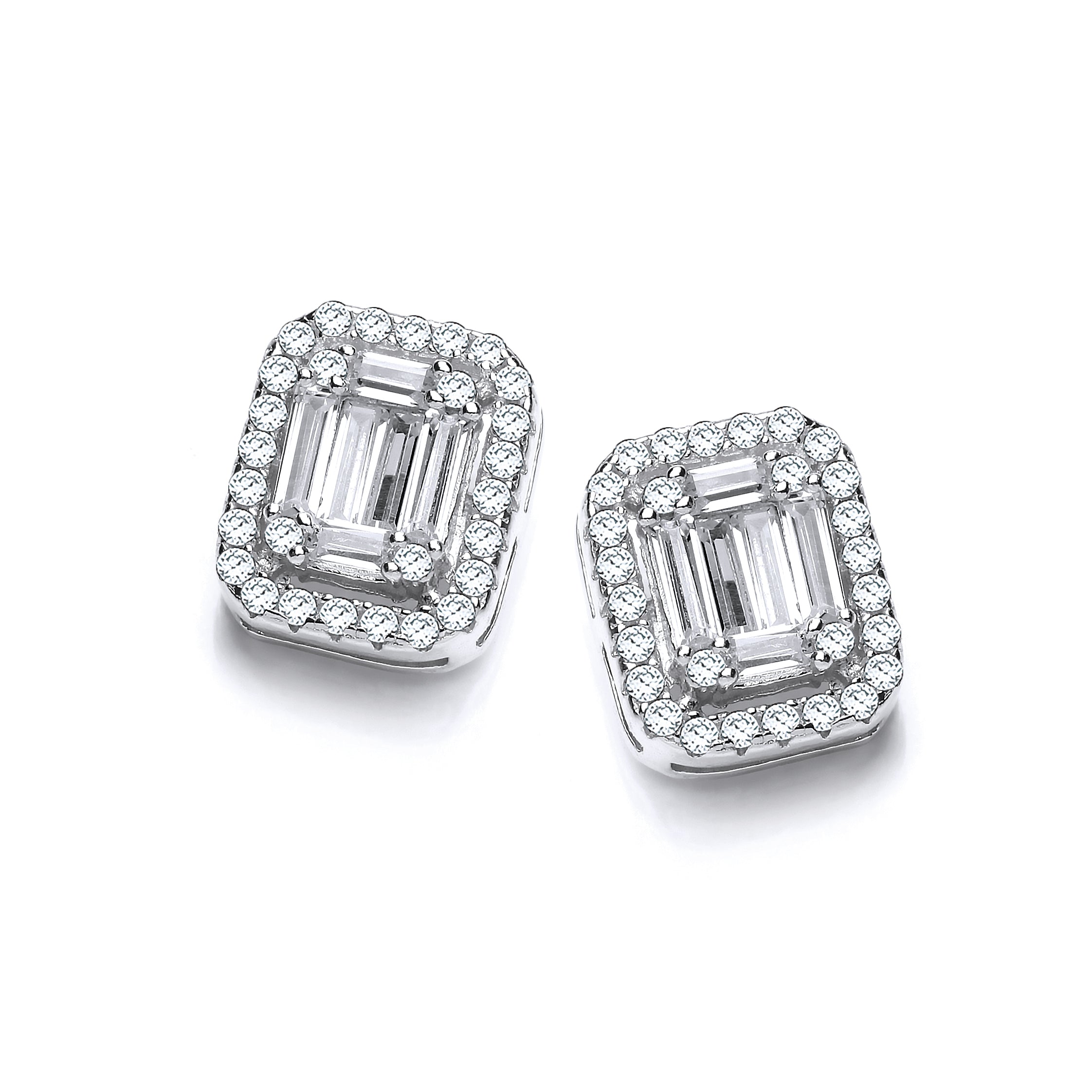 Emerald Look Created by CZ Baguettes Silver Stud Earrings